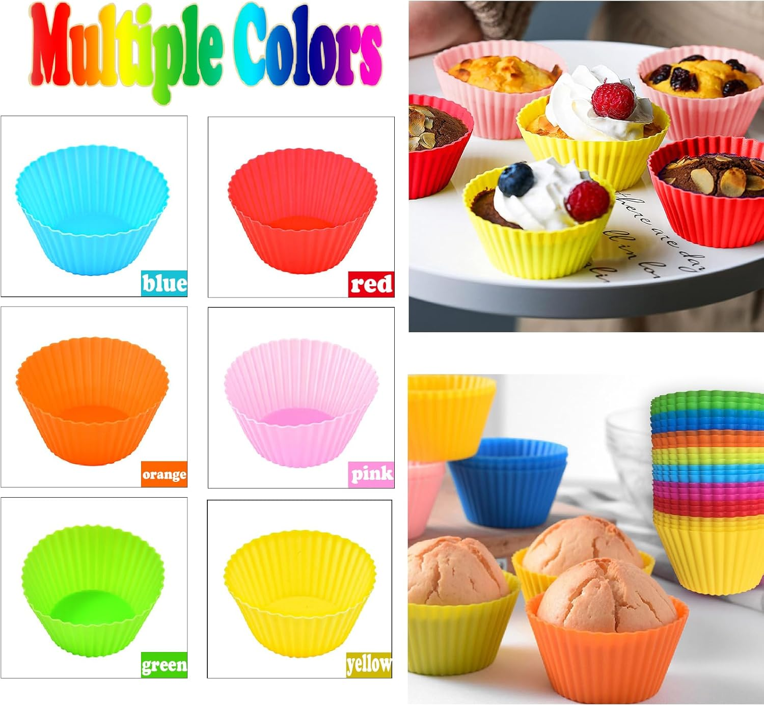 XUTONG 30 Pack Silicone Baking Cups, 2.75'' Reusable Silicone Muffin Liners, Nonstick Cupcake Liner Assorted Bright Colors, for Cake Balls, Muffins, Cupcakes and Candies image number 2