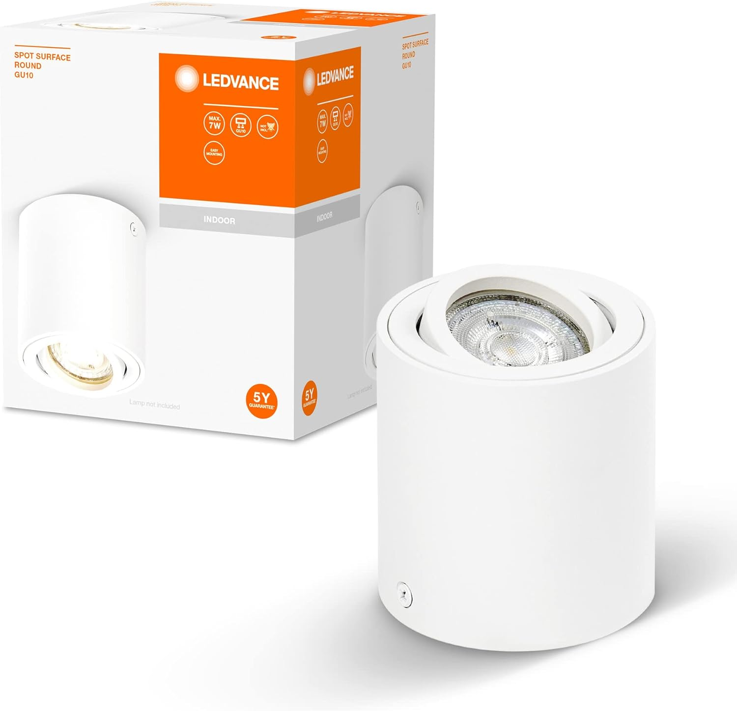 LEDVANCE Spot Surface round Ceiling-Mounted Spot, White, with GU10 Base, Can Be Fitted with a Normal or Smart Lamp, Flexible Beam Angle, IP20 Protection, High-Quality Housing image number 4