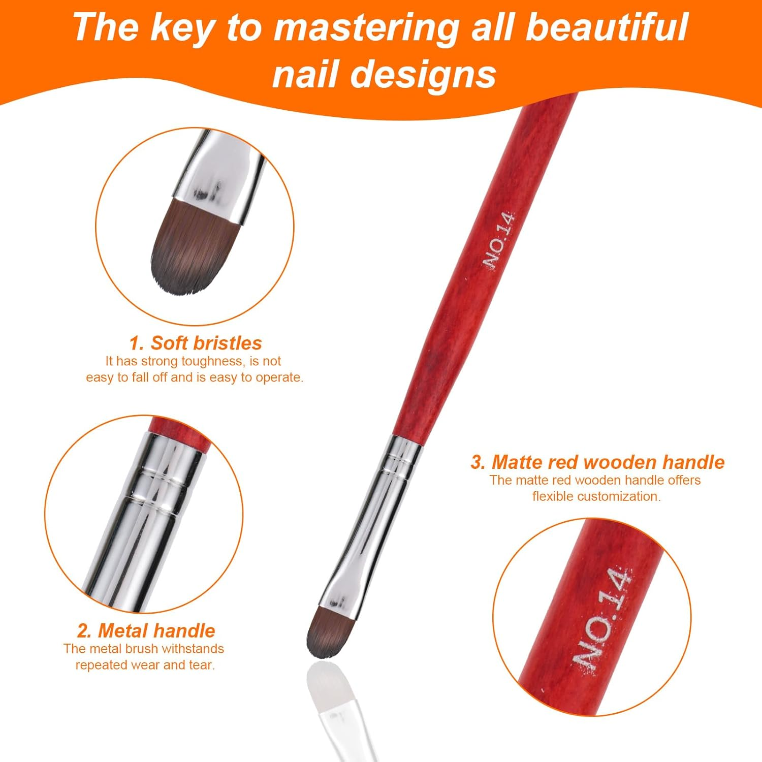 2Pcs French Brush for Nails, French Tip Brush with Wooded Handle Clean up Brushes Gel Nail Polish Nail Design Tools for Professional Manicure DIY Salon Home Use image number 5