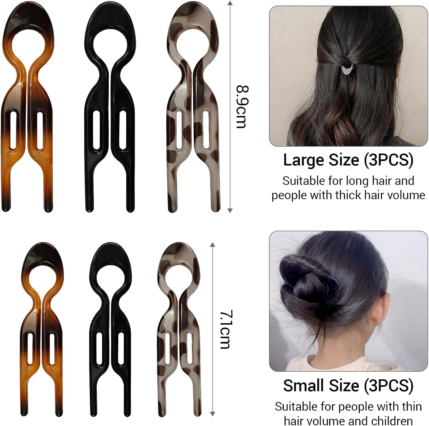 6-Pack Prestige Hair Pins (Large + Small) &ndash; Prestige Hairpin U-Shaped, French Hair Pin, Acetate Tortoiseshell/Black/Grey, Non-Slip No-Crease, for Fine/Thick/Long Hair, Buns & Chignons image number 5