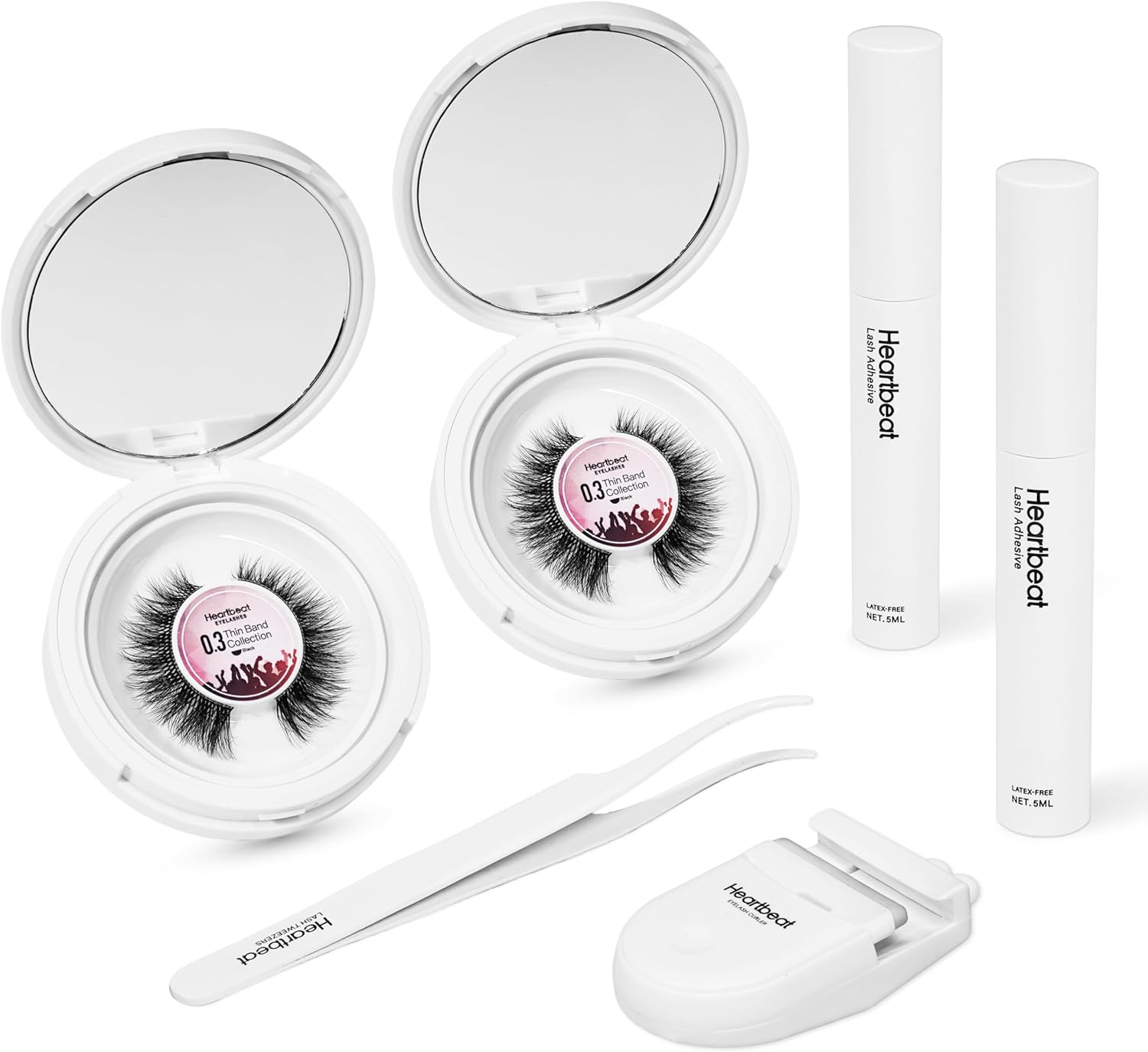 Happy Heartbeat False Lashes Natural Look Thin Band Eyelashes,Soft Wispy Cat Eye Volume Reusable Strip Fake Lashes,With Lash Glue and Eyelash Curler Professional Kit (LS1 Kit)