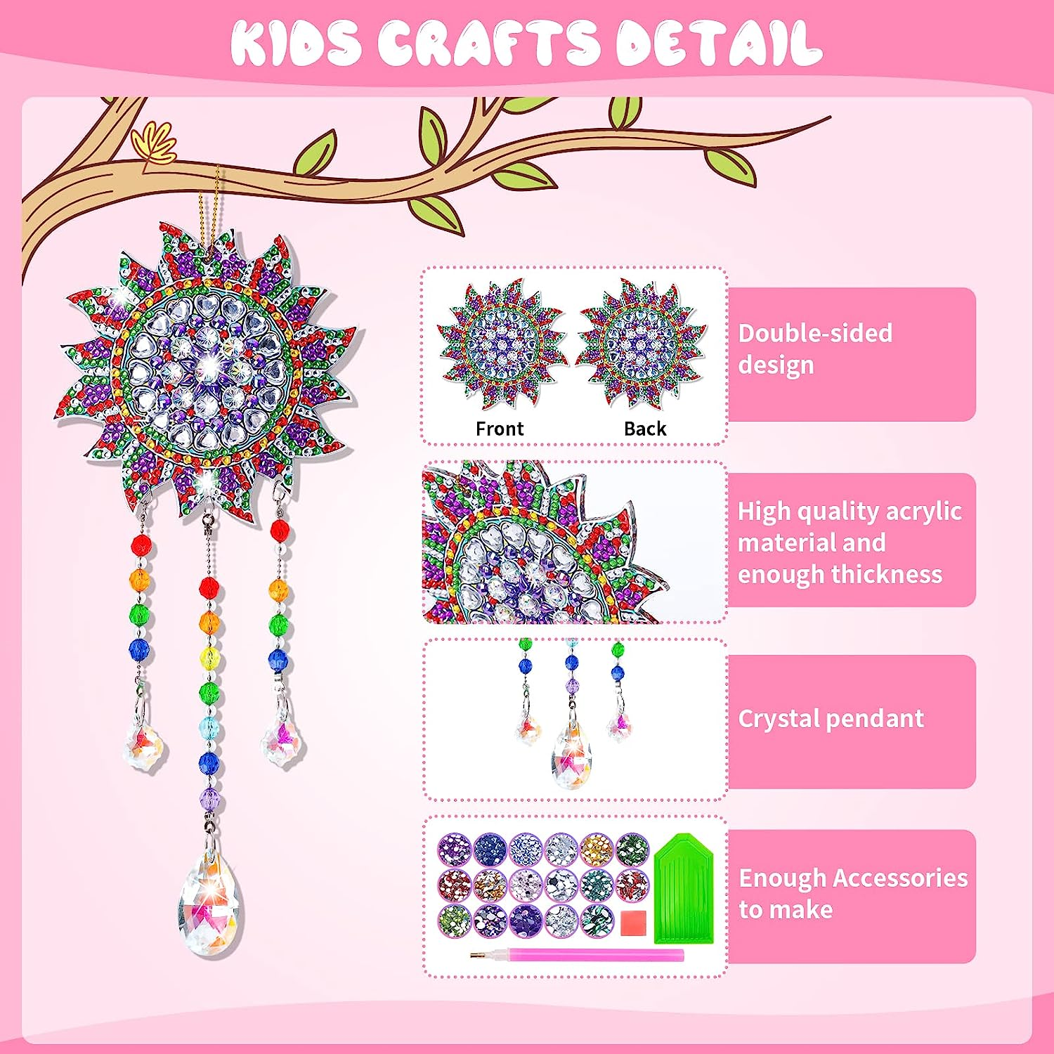 Crafts for Kids Ages 8-12, Birthday Gifts Presents for 6 7 8 9 10 11 Year Old Girls Diamond Painting Kits for Girl Toys Age 5-11 Teen Adults Wind Chimes Crystal Window Suncatcher for Home Garden Decor image number 3