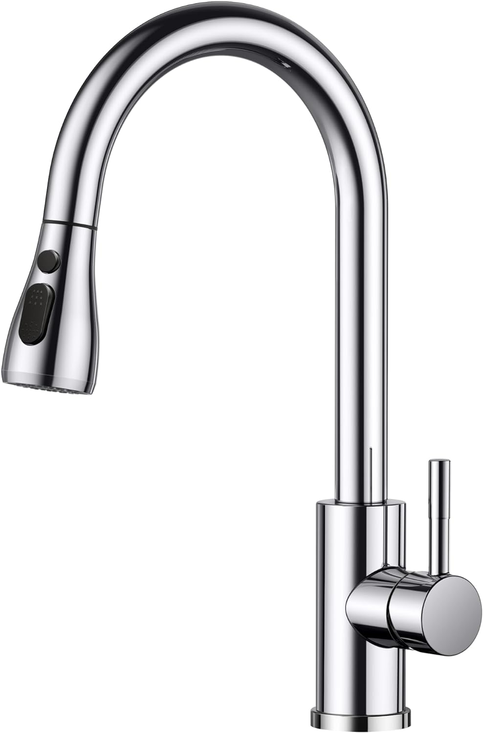 FORIOUS WELS Kitchen Sink Taps Mixer with Pull Out Spray, Swivel Single Handle High Arc Pull down Stainless Steel Kitchen Tap, Matte Black