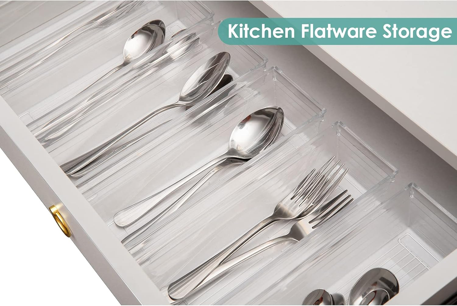 Backerysupply Clear Plastic Drawer Organizer Tray for Vanity Cabinet (9"&times;3"&times;2"，Set of 8),Storage Tray for Makeup, Kitchen Utensils, Jewelries, and Gadgets image number 5