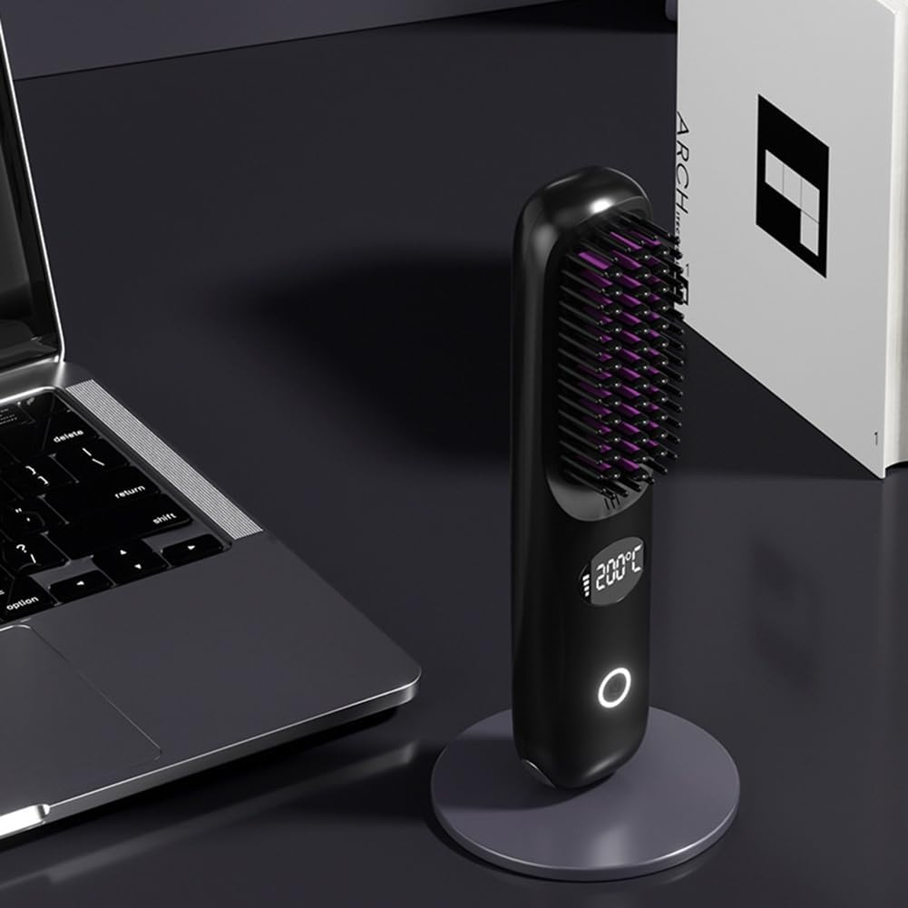 Xioaue Cordless Ceramic Heated Hot Brush 3 Temp Settings 160-200&deg;C Heat Brush LCD Display Electric Hot Comb for Smooth image number 6