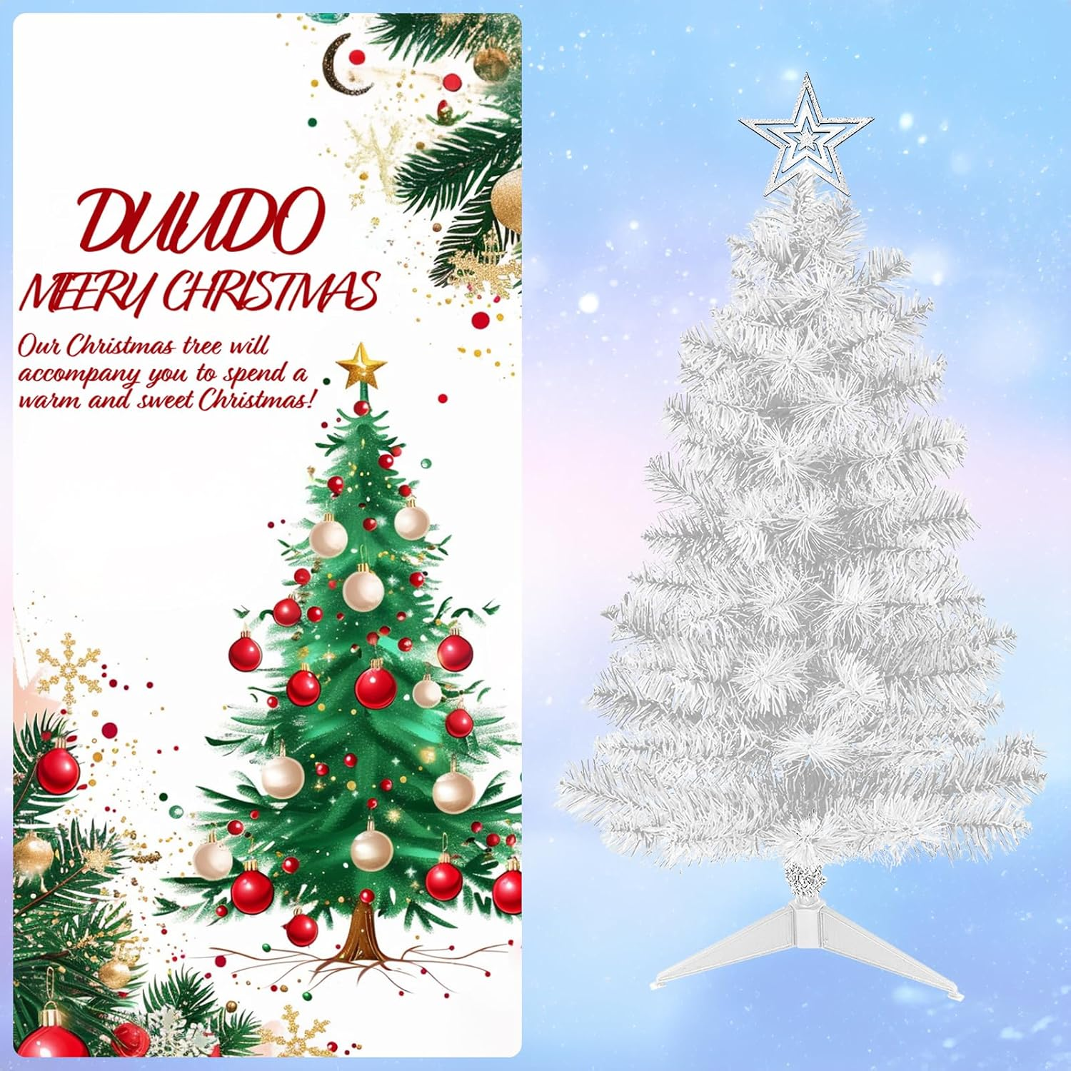 Mini White Christmas Tree Tabletop Premium Artificial 3Ft Small Christmas Tree for Home, Office, Indoor and Outdoor Decor,Holiday Decoration,Easy Assembly Metal Hinges & Foldable Base. image number 4