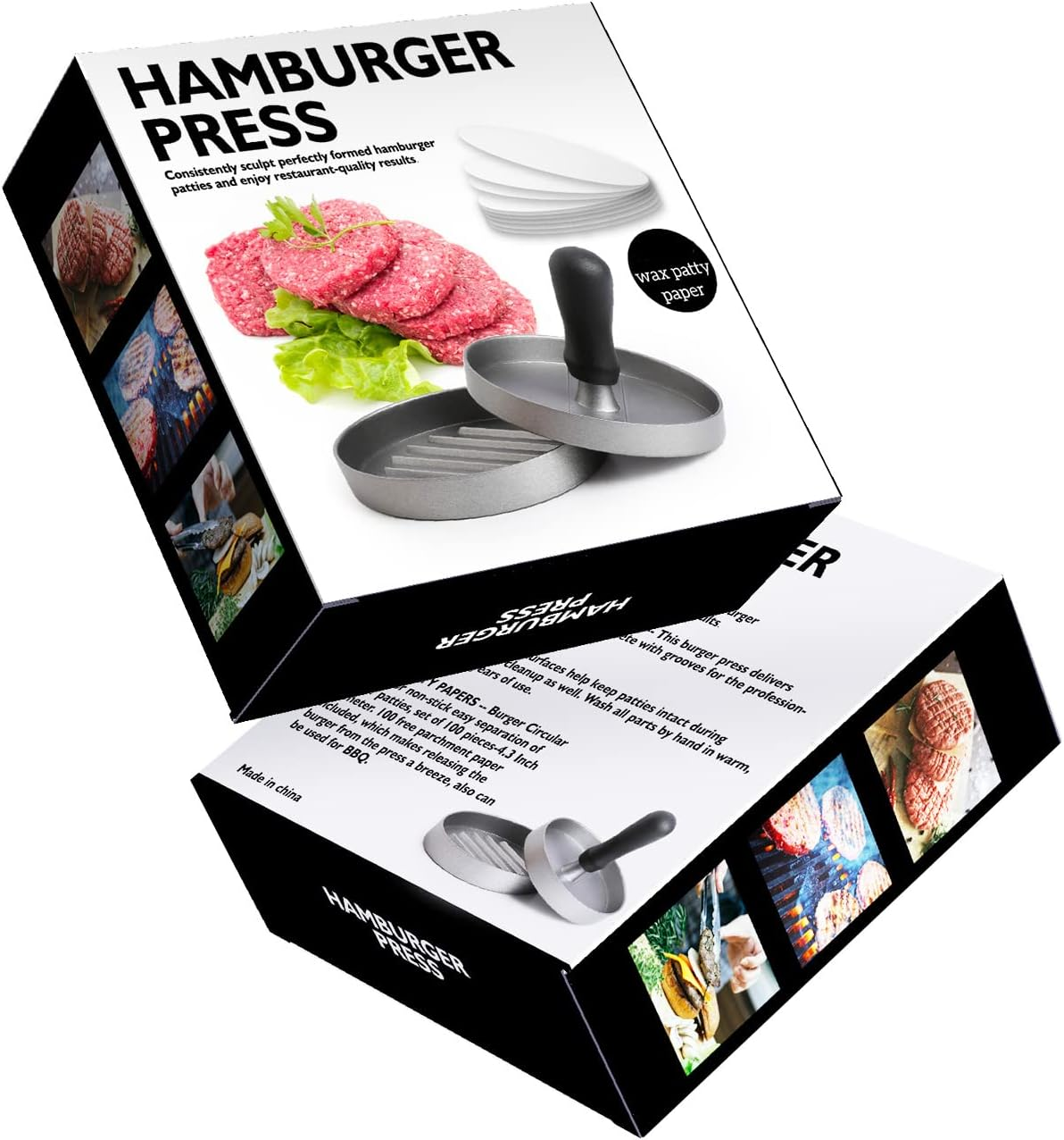 TACGEA Burger Press 150 Patty Papers, Non-Stick Hamburger Patty Maker with Wax Paper, Aluminum Burger Maker for Kitchen BBQ Grill image number 4