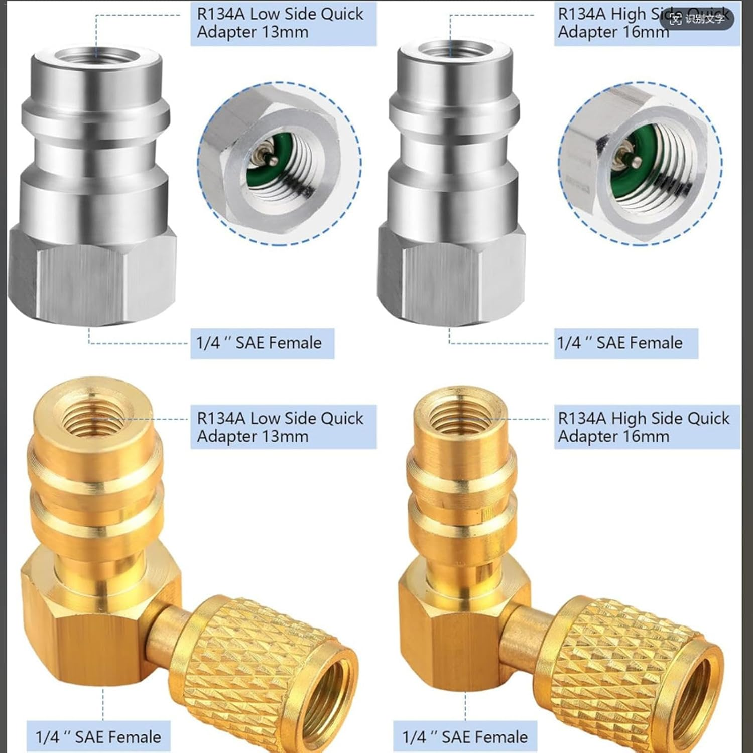 R134A Conversion Kit - Quick Coupler Valve Adapter R12 to R134A,R12 to R134A Conversion High/Low Pressure Adapter for Car A/C Refrigerant System image number 2