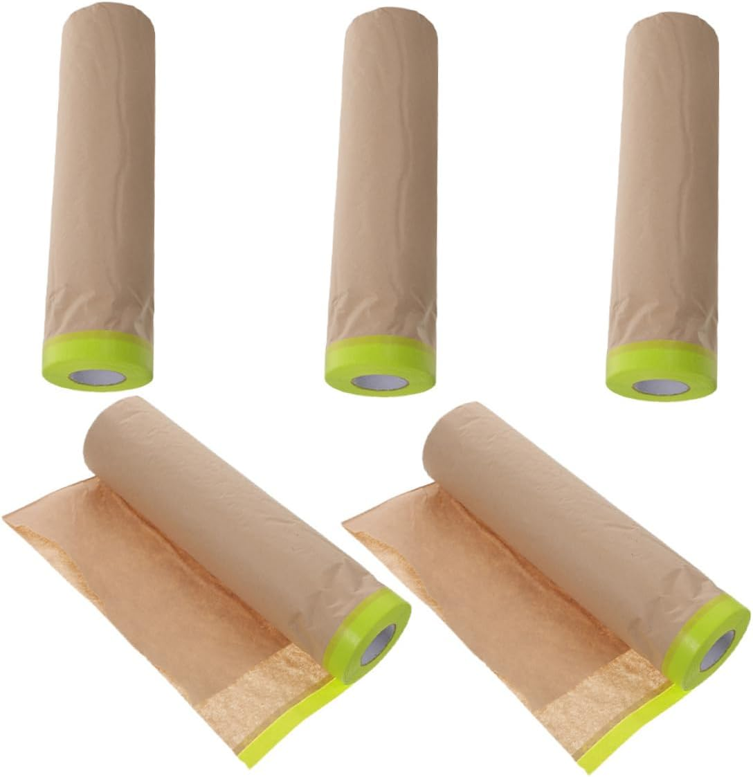 CANIGHT 5Pcs Pre-Taped Masking Paper for Painting Adhesive Film for Artists and Automotive Projects Solvent-Resistant Easy to Cut and Reposition for Furniture and Wall image number 2