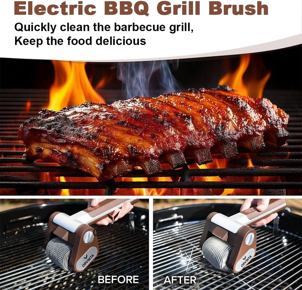 Cordless Grill Cleaner &ndash; Rechargeable BBQ Cleaning Brush with Stainless Steel Roller & LED Light, 350 RPM Power Scrubber for Barbecue & Outdoor Cooking image number 4