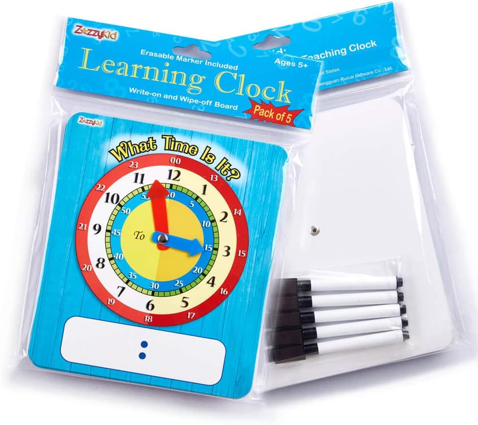 Zazzykid Time Learning Clock for Kids: 5 Clocks (20 X 18Cm) + 5 Erasable Markers &ndash; Teach Children to Telltime image number 5