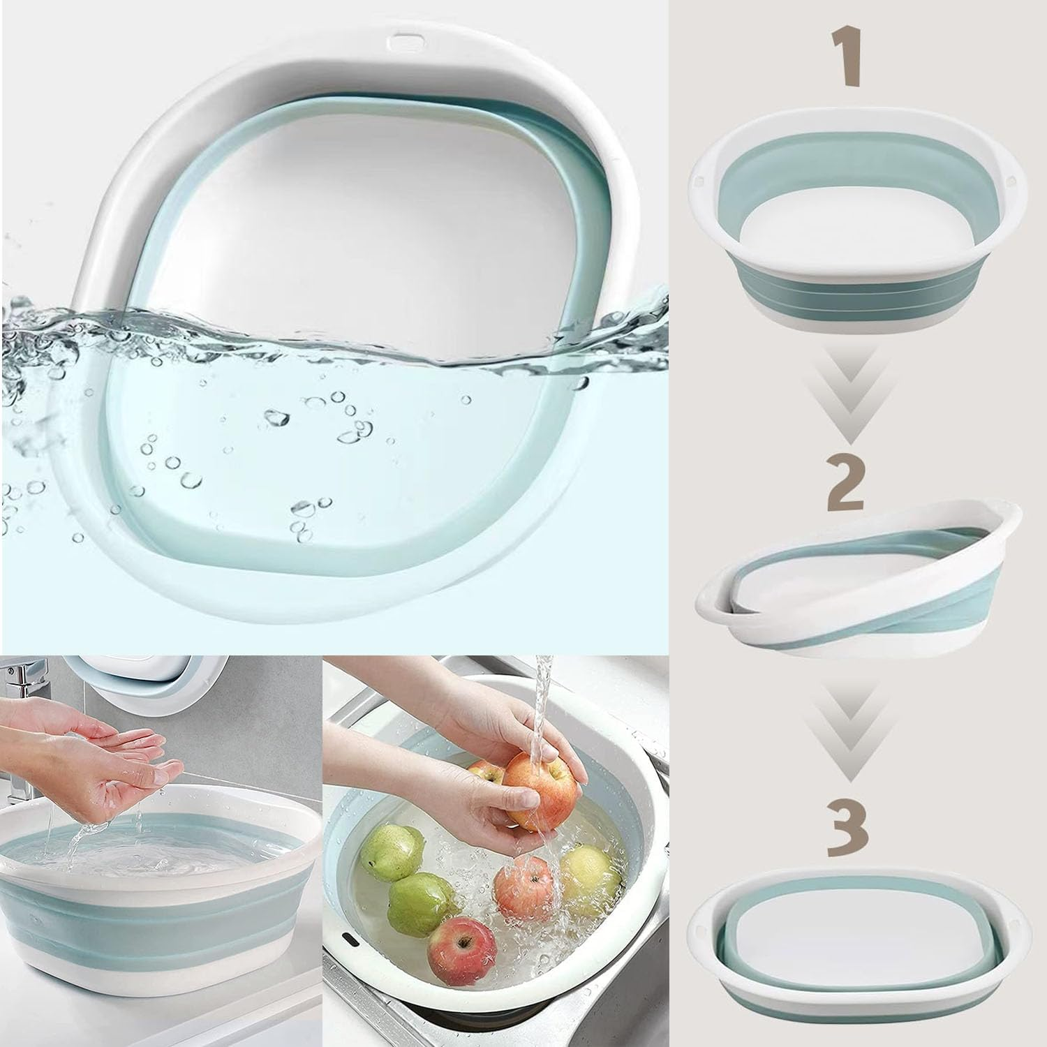 Paifeancodill Collapsible Wash Basin, 3 Pcs Collapsible Dish Tub, Foldable Laundry Tub, Collapse-A Wash Bowl, Portable Wash Tub Set Portable Wash Dish Basin for Dishing Fruit Foot Soak Laundry (Pink) - Blue image number 5