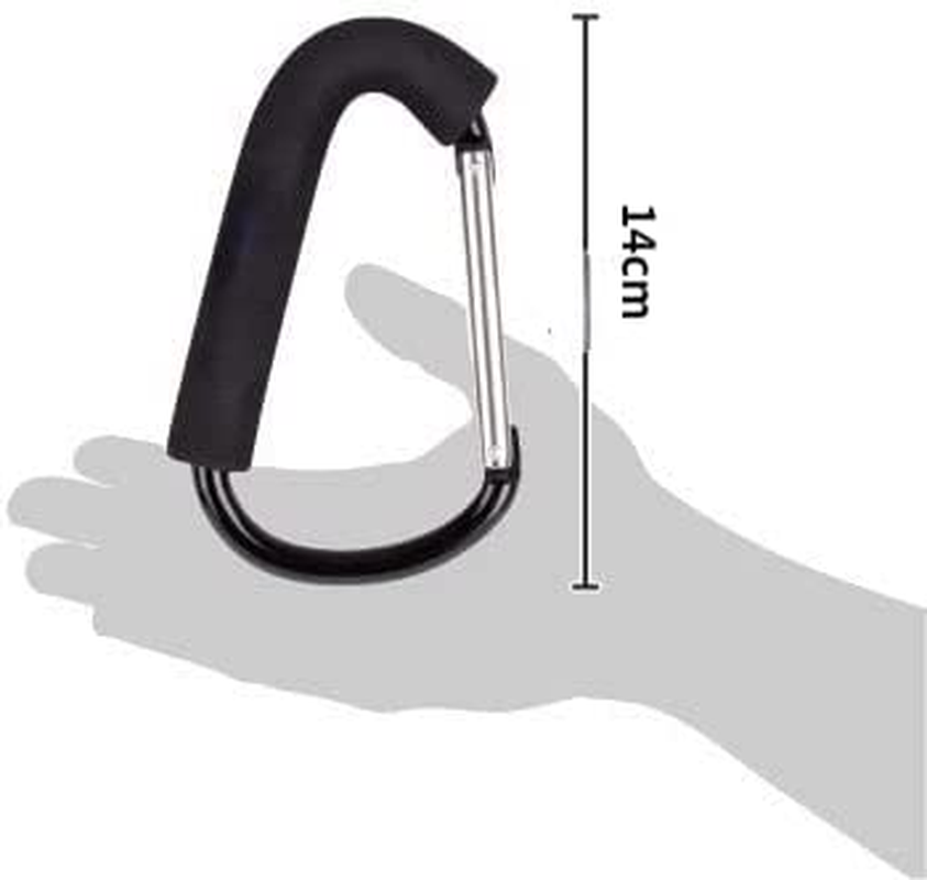 Stroller Hooks, Grocery Bag Shopping Bag Holder Handle Carrier Tool Multi Purpose Snap Hook Organizer Accessories with Soft Foam Grip, Pack of 2, Black - 14Cm*8Cm image number 2