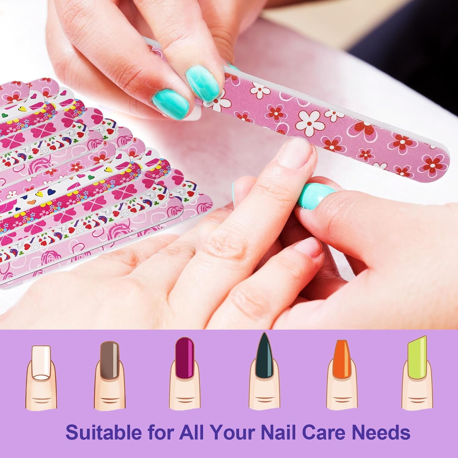 Nail Files (24 Pack), Colorful Emery Board Nail File for Natural Nails Double Sided 180 Grit Professional Fingernails Flowery Emory Boards Buffer Manicure Tool Nail Shaping Buffing Smoothing Filer image number 5