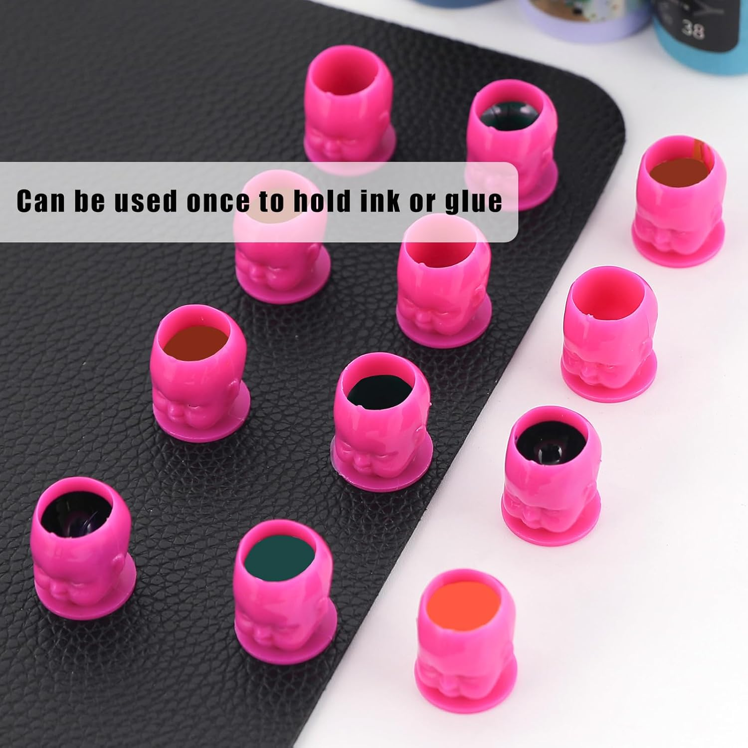 YILONG 200PCS Disposable Tattoo Ink Caps Doll Tattoo Ink Cups with Stable Base Permanent Makeup Pigment Holder Container Cap Tattoo Accessory Tattoo Supplies,Rose Red - Doll 200Pcs-Black image number 2