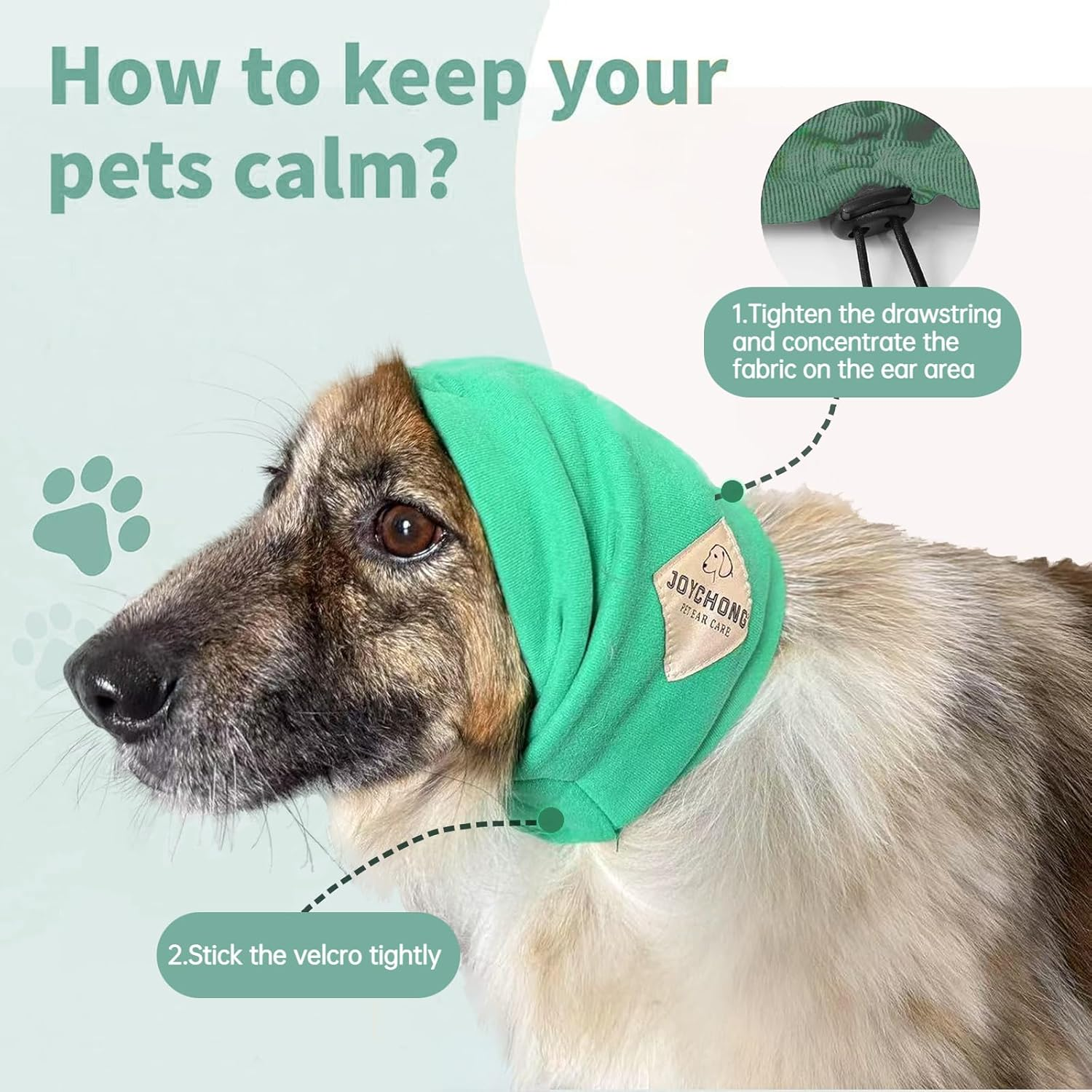 Joychong Dog Ear Muffs Noise Protection, Head Cover and Neck Warmer, Adjustable Headband for Anxiety Relief, Thunderstorms, Dog Hematoma,Green,M image number 2