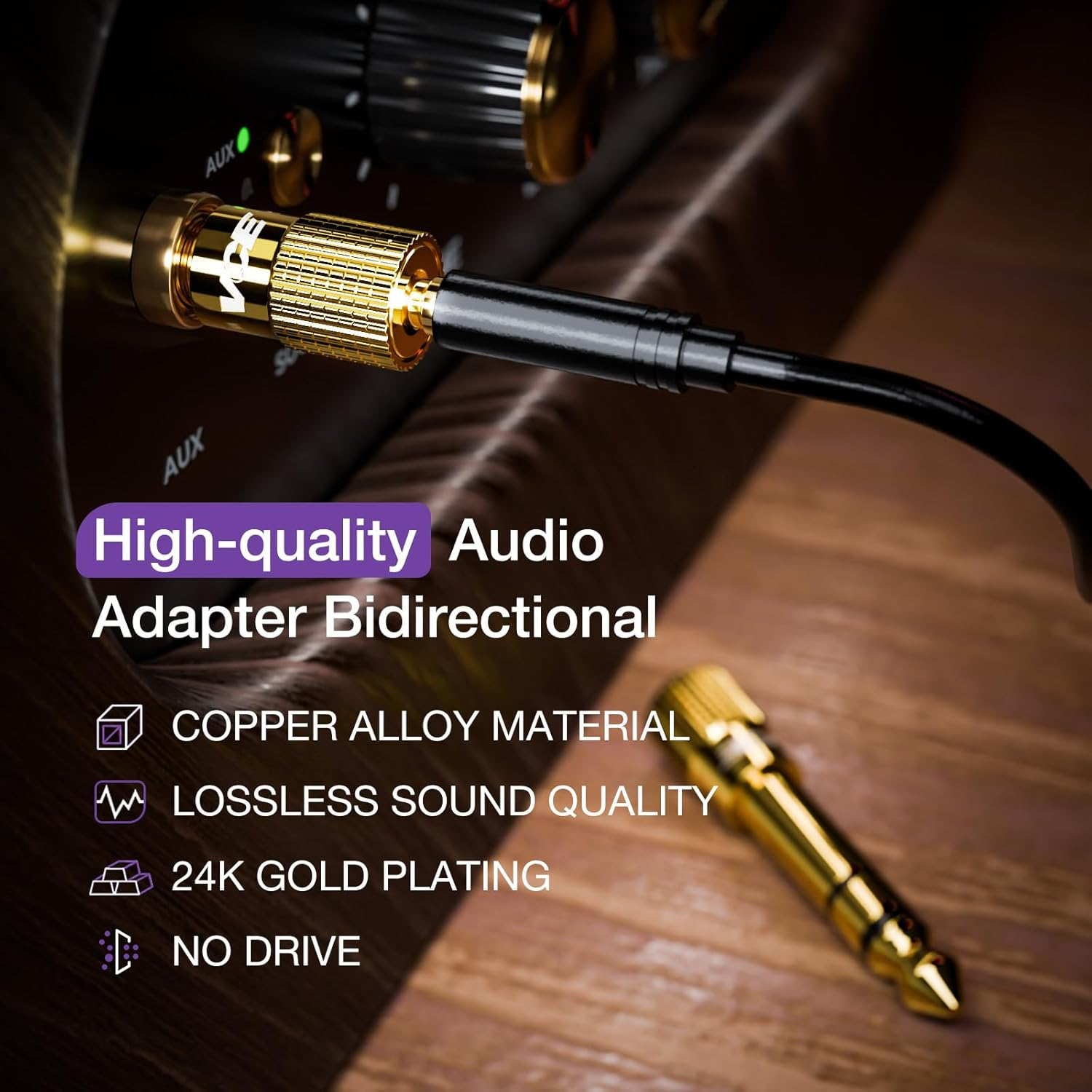 VCE 6.35Mm (1/4 Inch) Male to 3.5Mm (1/8 Inch) Female Stereo Audio Jack Adapter for Aux Cable, Guitar Amplifier, Headphone, 2 Pack