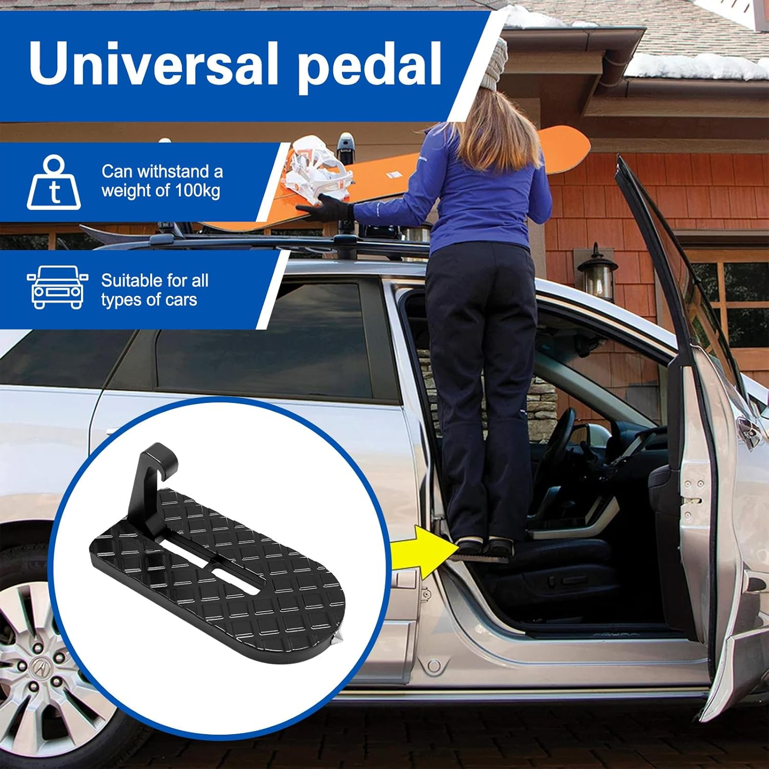 SKUNTUGUANG Car Doorstep Roof-Rack Folding Foot Peg Ladder with Safety Hammer Function for Car Jeep SUV