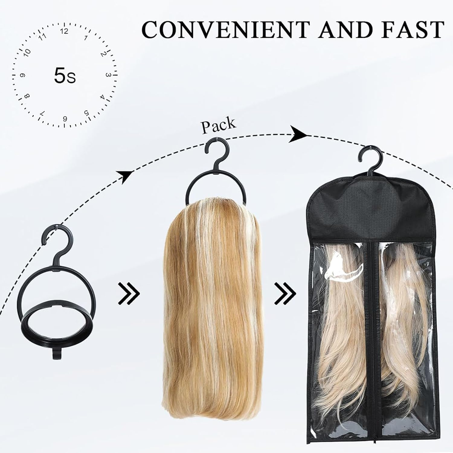 Wig Stand Dust-Proof Tangle-Proof Portable Transparent Wig Holder, Ideal for Safe Storage and Display of Wigs. Keep Your Accessories Tidy, Tangle-Free and Protected from Dust. Perfect for Travelling and Home Use. (Black) image number 6