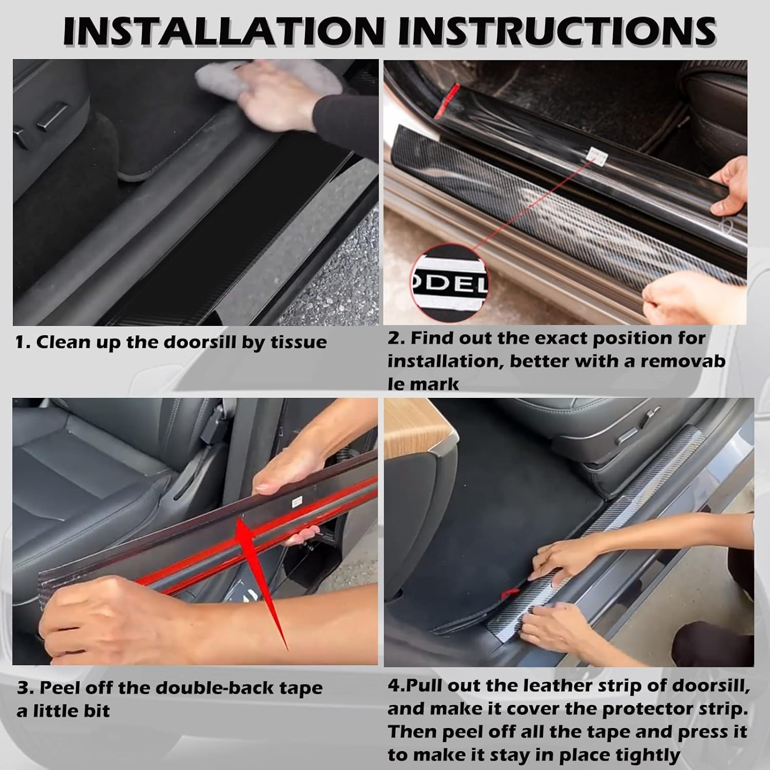 FLAMPETUS Door Sill Protector for Tesla Model Y, 4 Pieces Door Entry Protectors Strips for Inner Side, Tesla Model Y Accessories 2021 2022 2023 for 5-Seater, Glossy Carbon Fiber Pattern image number 3