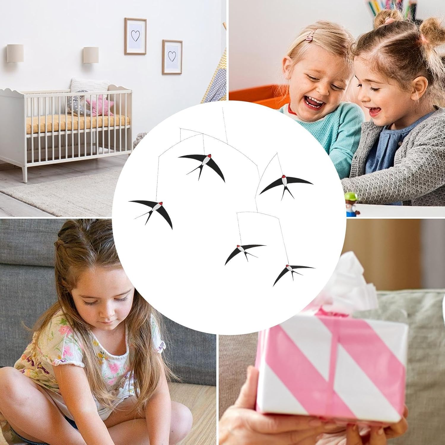 5Pcs Bird Mobile - Flying Swallow Wind Chimes for Indoor | Home Decor | Handmade Bird Hanger for Kids Nursery Decor Decorations image number 1