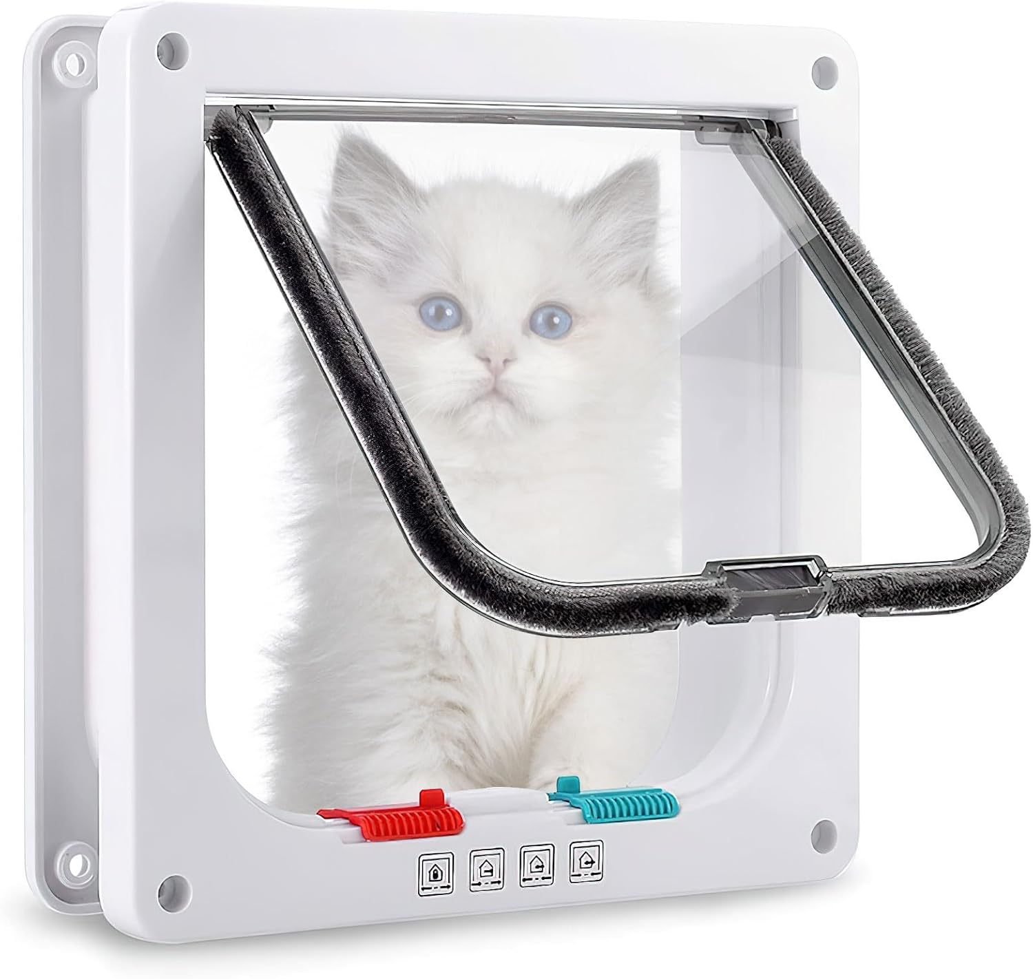 Cat Flap Dog Flap, 19.8 X 19 X 5.5 Cm Pet Flap, 4 Way, Pet Door, Cat Door, Pet Door, Easy to Install, Cat Flap Flap for Cat, Kittens, Small Dog (L, White)