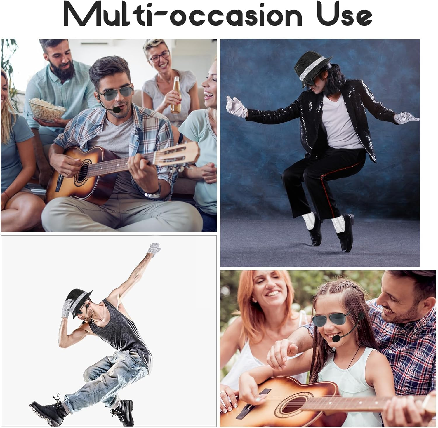 7PCS MJ Costume Accessories Adults, Disco Costume Set with Sequin Hat Head Microphone Sunglasses Sequin Gloves Silver Sock, 1980&rsquo;S Star Fancy Dress Cosplay Halloween Party Dress up Props image number 6