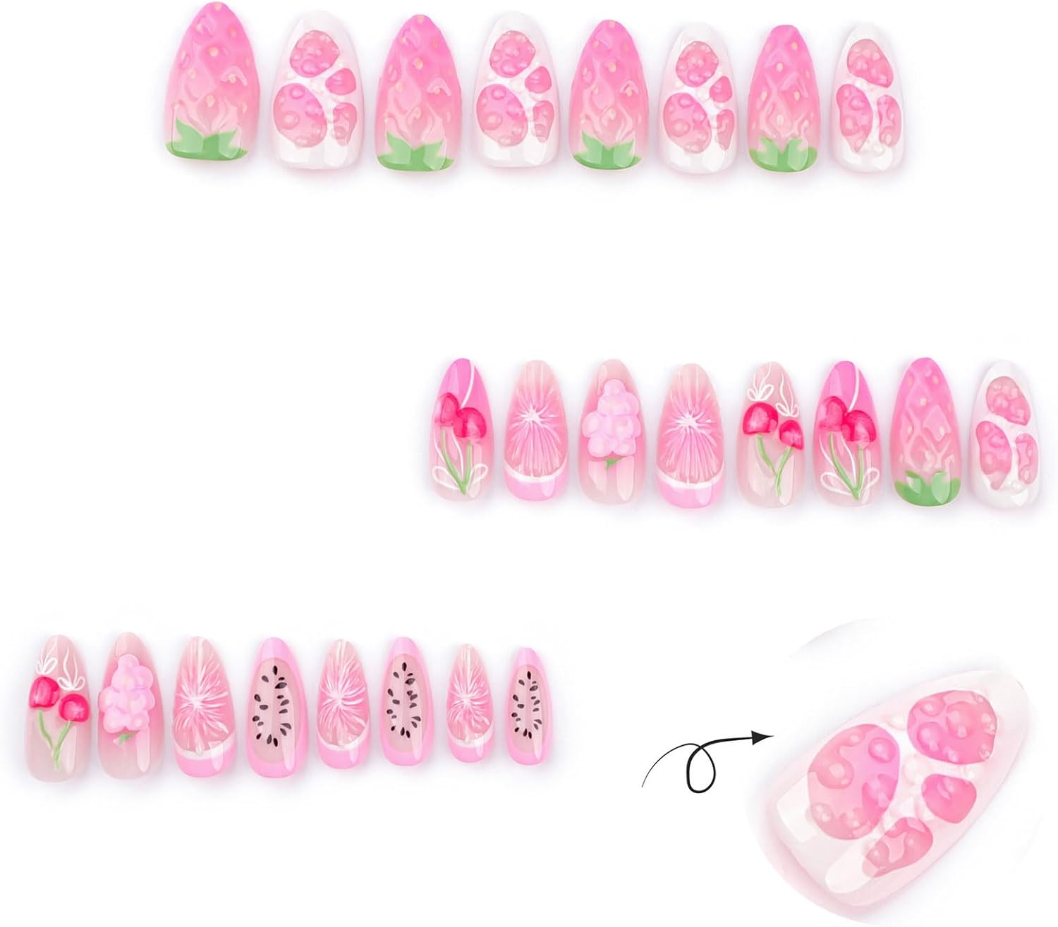 24PCS French Tip Almond Press on Nails,Cute Medium Oval False Nails with White Edge Design,Nude Coffin Fake Nails,Glossy and Full Cover Acrylic Nails for Women or Girls - Style-2 image number 5