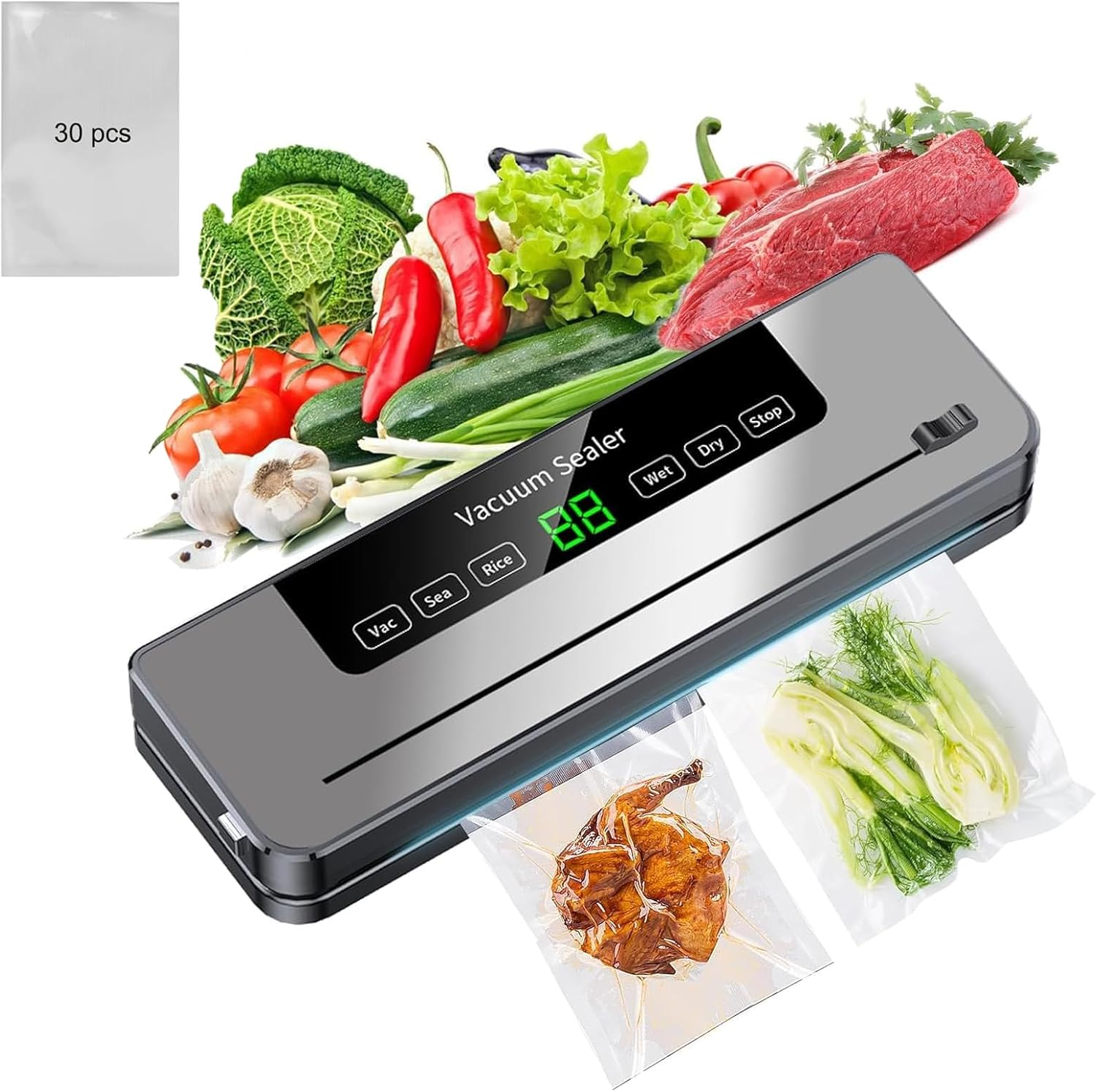 Vacuum Sealer Machine, 5 in 1 Food Vacuum Sealer Machine with Build-In Cutter Automatic Air Sealing System Smart Touchscreen for Food Storage Dry and Moist Food Modes with 30Pcs Seal Bags Kit image number 5