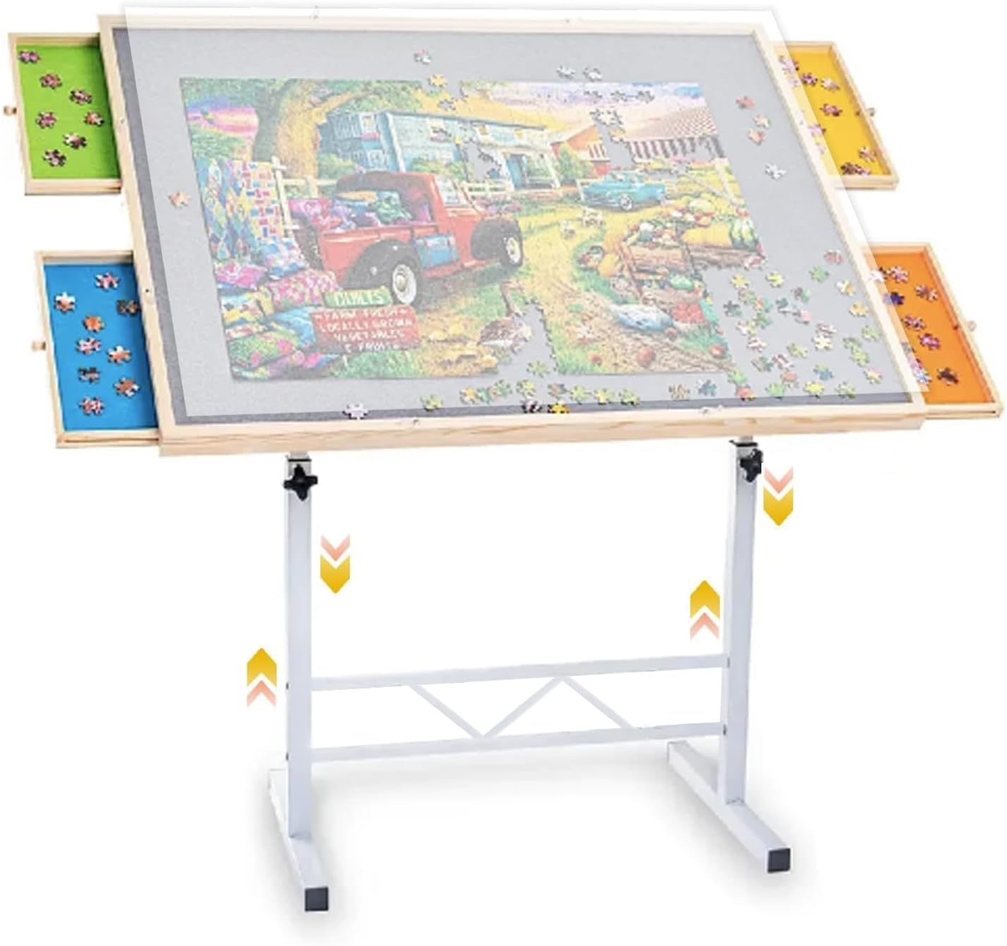 360&deg; Tilting 1500 Piece Puzzle Board with Drawers Adjustable Angle & Height Adjustable Jigsaw Puzzle Board on Wheels with Metal Legs Tilting Puzzle Table for Puzzle Lovers for Birthday ﻿ (White) image number 3