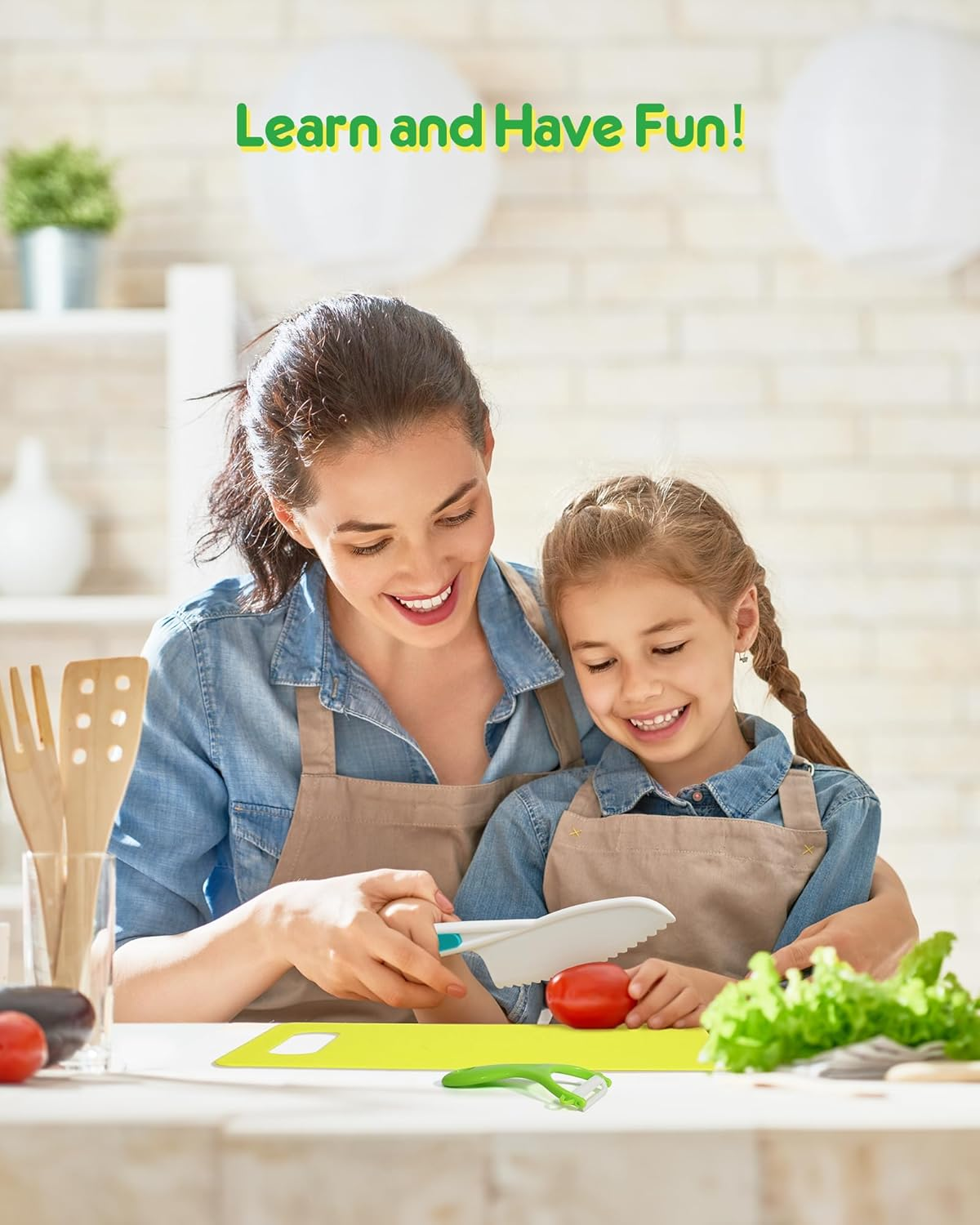 Kids Knife Set, 5 Pieces Montessori Kitchen Tools for Toddlers' Real Cooking, Kids Safe Kitchen Cooking and Baking Knife Set with Peeler, Cutting Board for Sandwich Bread Vegetable Fruit Present