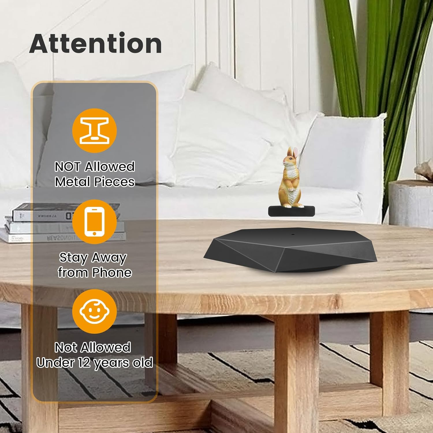 Levitating Display Stand, Magnetic Floating Display for Toys, Figures, Miniatures, 360&deg; Automatic Rotating Stand, Levitating Decor for Home & Office, Birthday &, Black Plastic image number 3