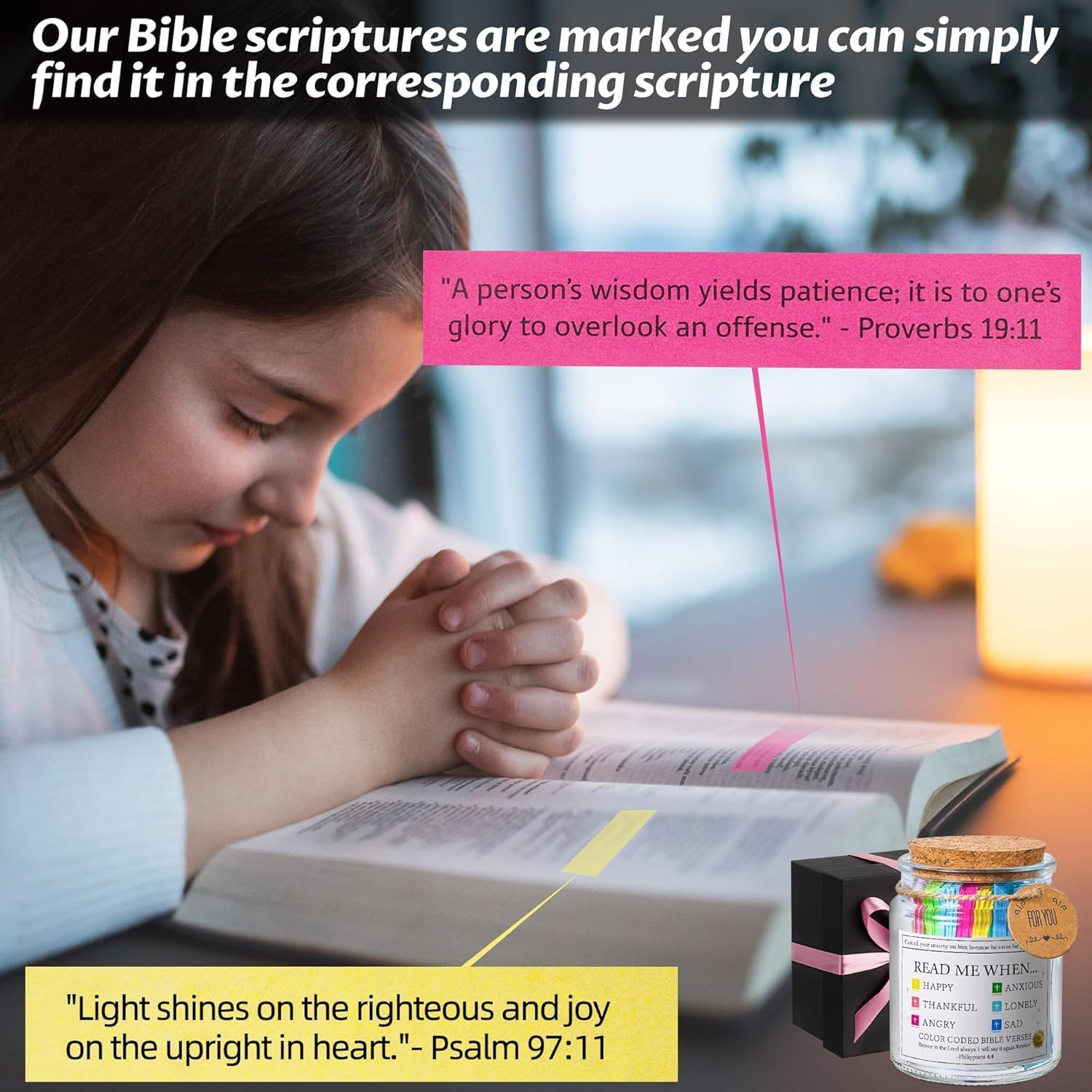 Bible Verse Jar, Read Me When Bible Verses Jar for Emotions and Feelings, Bible Verses in a Jar, Prayer Hope Jar, Comes with a 48-Inch Ribbon Bow. (Bible Jar of Emotions and Feelings) image number 1