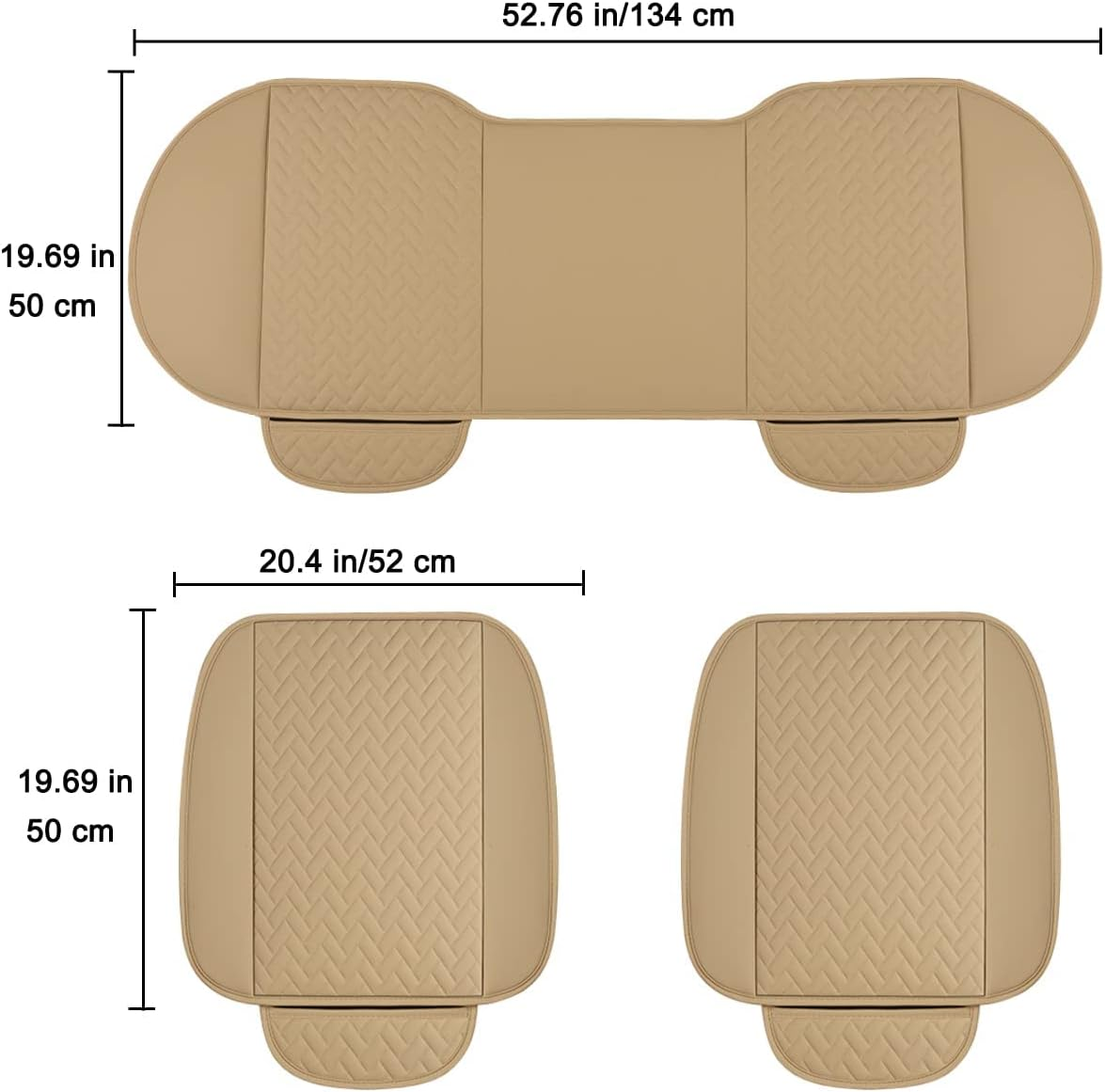 West Llama Full Set Car Seat Covers for Front and Rear Bottom Seats Only, Luxury PU Leather Car Seat Pads Protectors Waterproof and Wear-Resistant,Beige image number 3