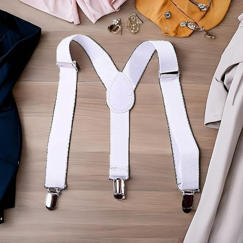 White Child Kids Girls Boys Suspenders Braces, Adjustable Clip on Y-Back Elastic Suspenders with Metal Clips for Girls Boys' Accessories, Clothing, Shoes and Jewelry image number 3