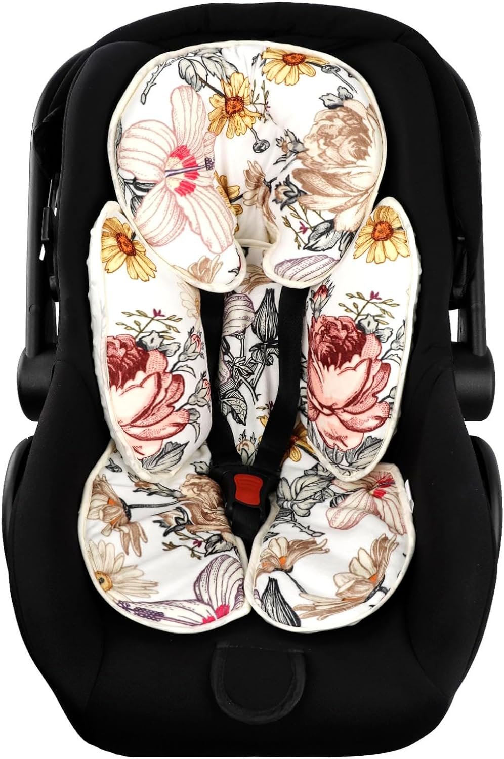 Pink Infant Car Seat Body Support Pillow,2-In-1 Reversible Carseat Insert,Soft Cushion for Swing, Bouncer,Flowers