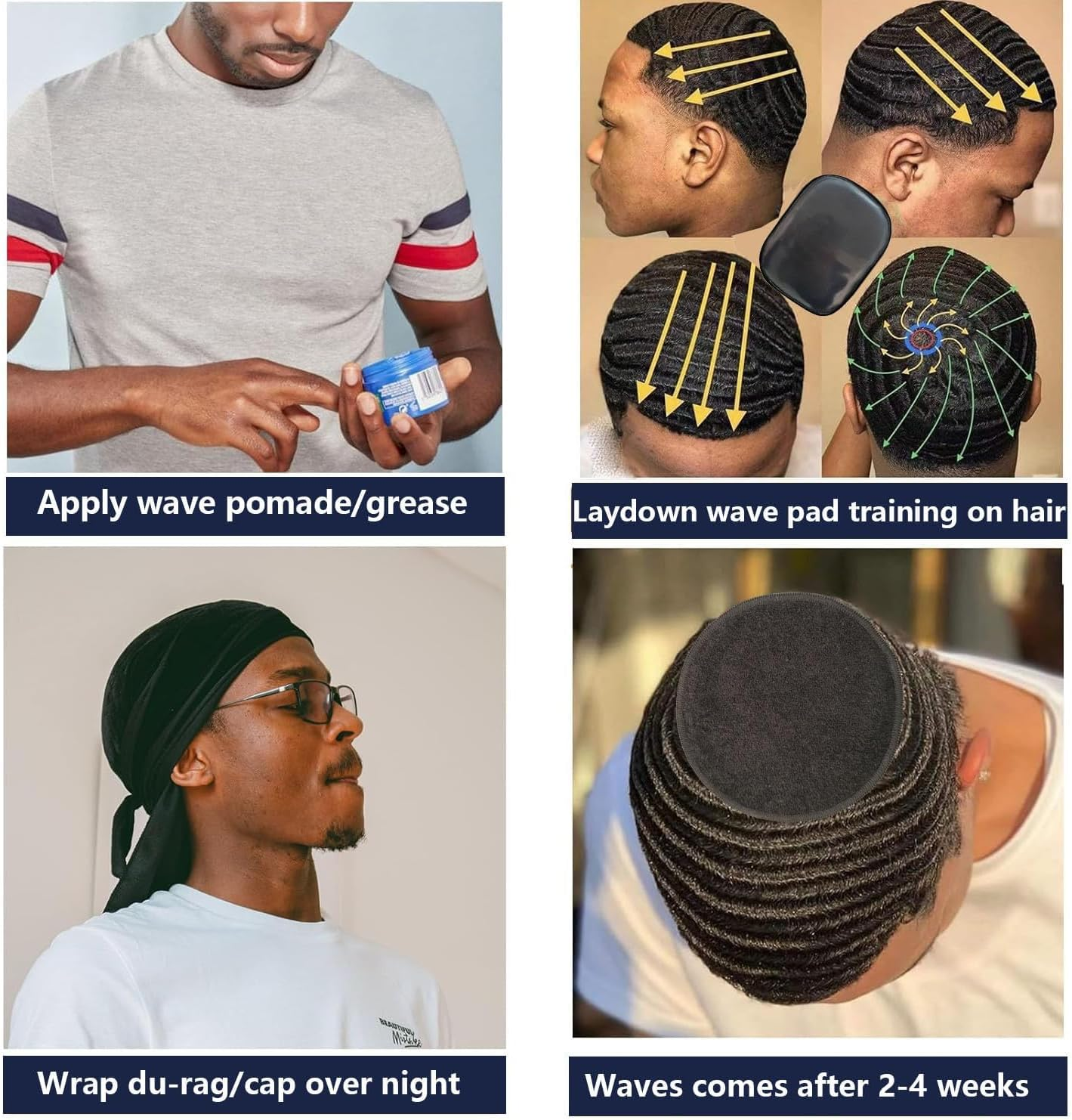 360 Waves Hair Training Kit, Wave Brush with Curved Design, 2 Palm Grips, Pink image number 1