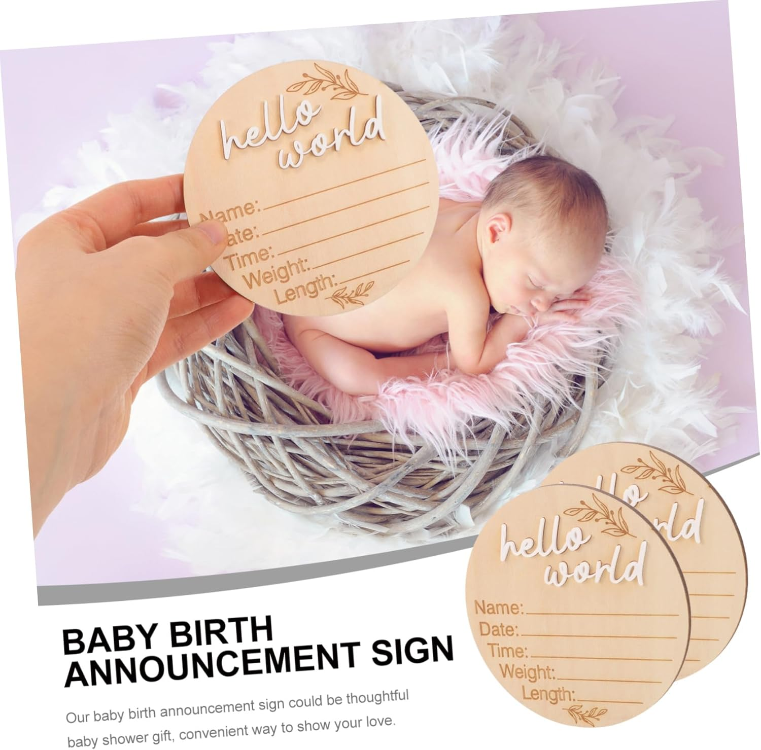 2Pcs Wooden Birth Announcement Sign Milestone Plaque for Newborns Natural Name Signs for Hospital Nursery Decor image number 1