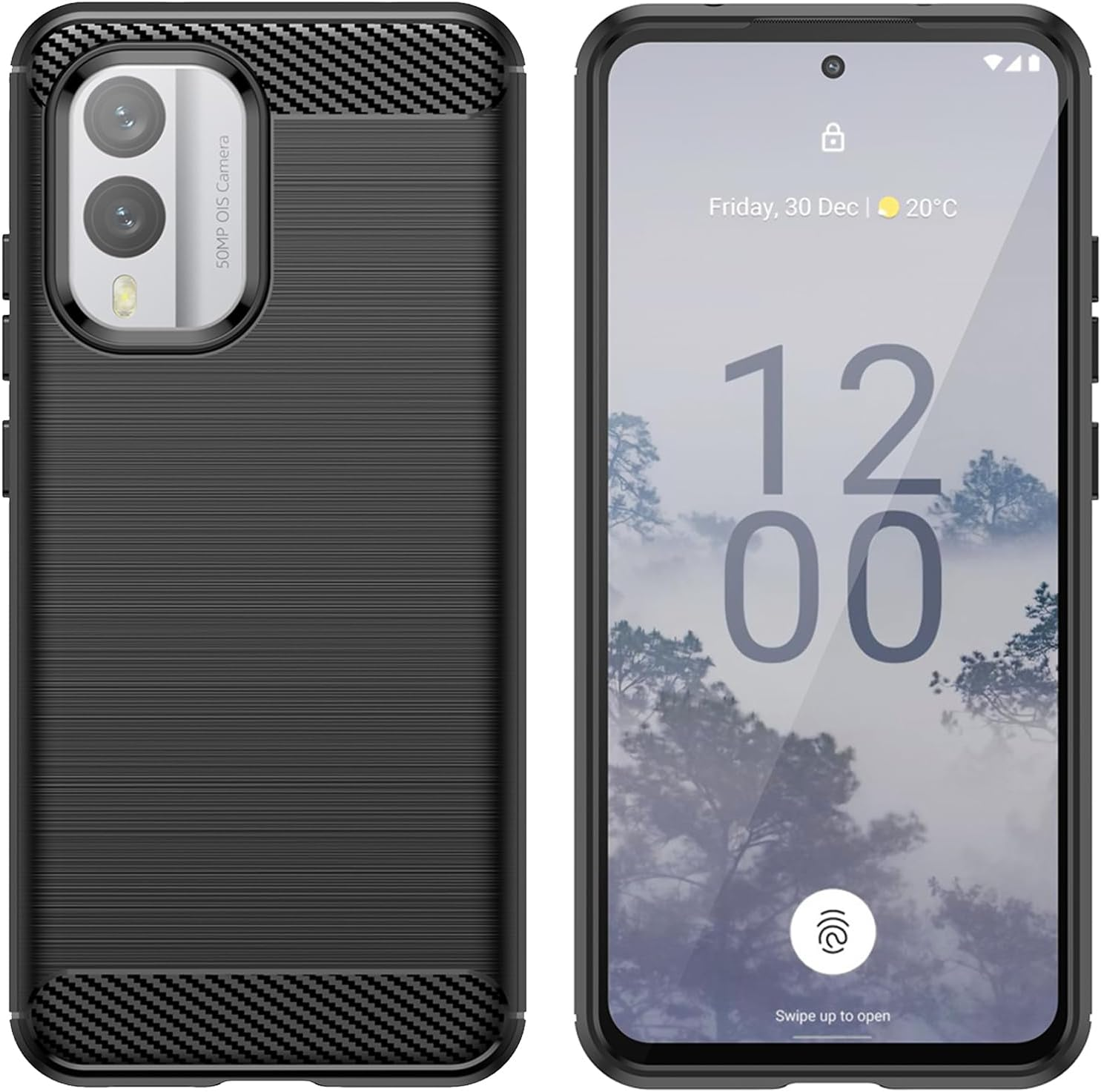 HEYUS Case for Nokia X30 5G, Shock-Absorption Brushed Flexible Soft Carbon Fiber Protective Cover for Nokia X30 5G - Black