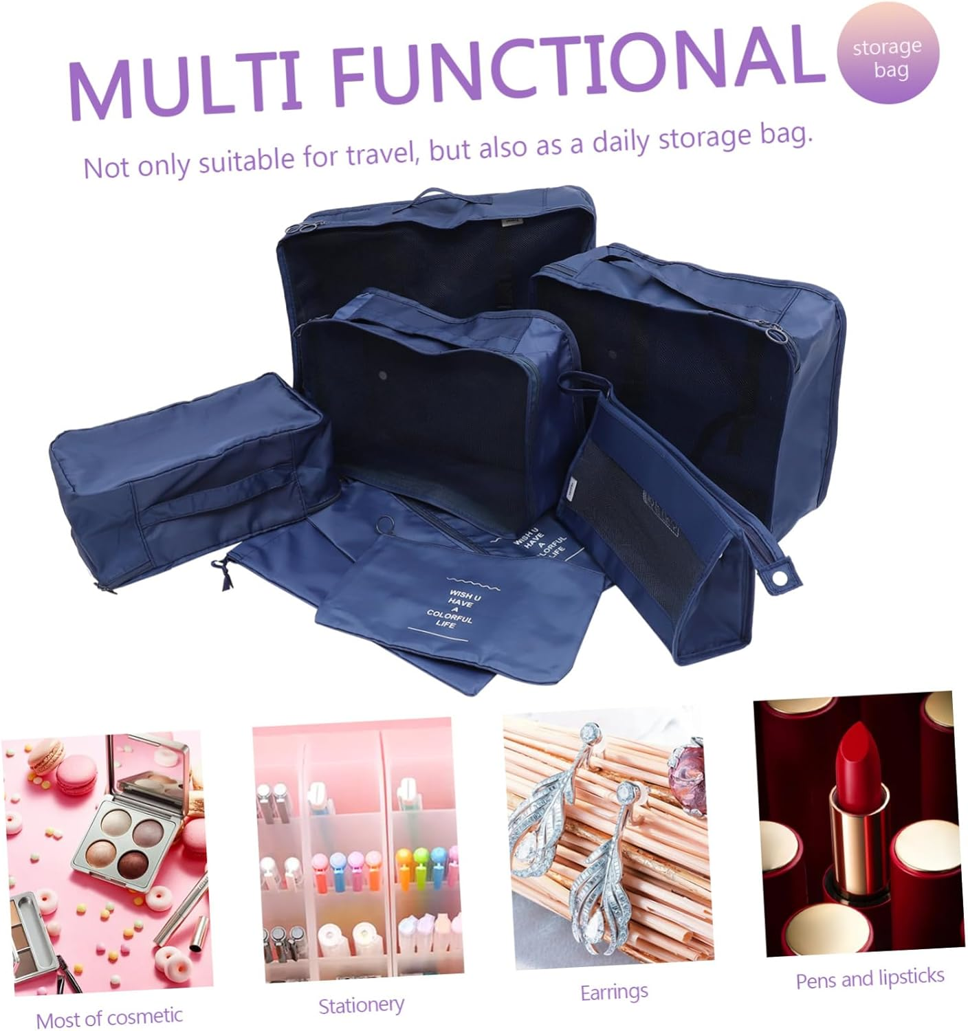 Beavorty Travel Organiser Bag Includes Packing Cubes Underwear Bags Shoe Toiletry Storage Luggage Packing Cubes for Travel image number 4