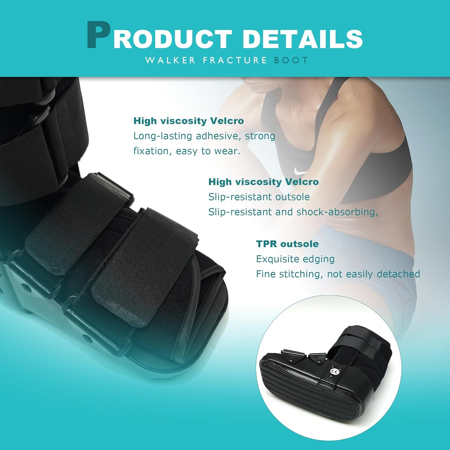 STRONGBERRY Walking Boot - Short Brace Fracture Walker Boot for Fractured Foot, Sprained Ankle, Achilles Tendon Injury (M-27Cm) image number 5