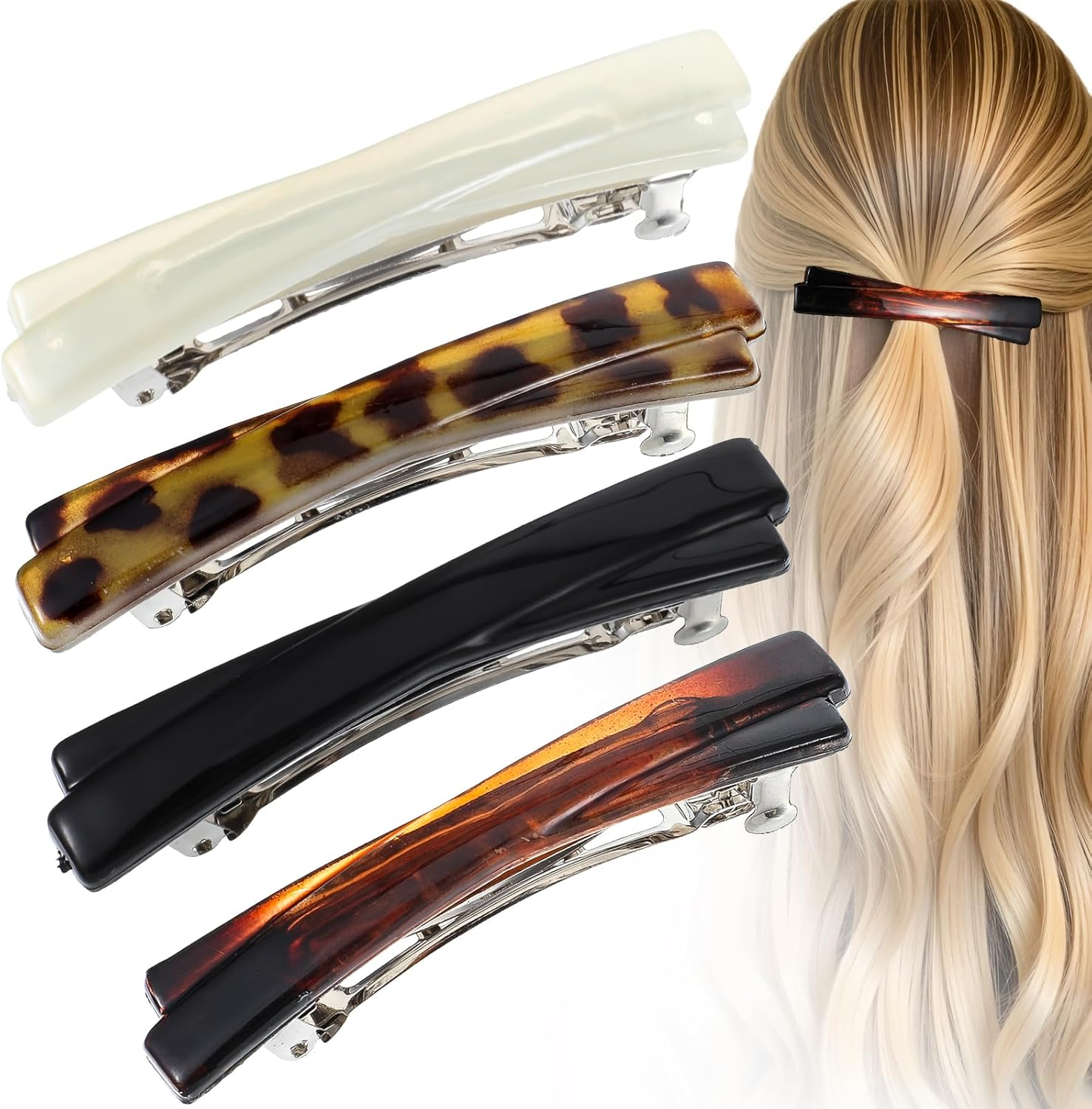 Pack of 4 French Hair Clips, Mabor Classic Hair Clips, Women'S Press on Hair Clips, Women'S Elegant Hair Accessories, Firm Fixation, for Fine Hair and Medium Thick Hair (4 Colours) image number 5