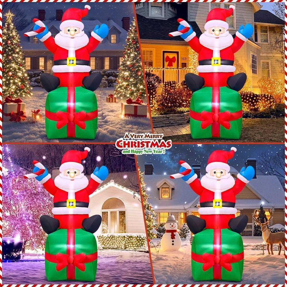 6FT Christmas Santa Inflatables Outdoor Decorations Santa Claus with Gift Box Blow up Yard Decorations for Outdoor Christmas Party Yard Garden Lawn Xmas Decoration image number 5