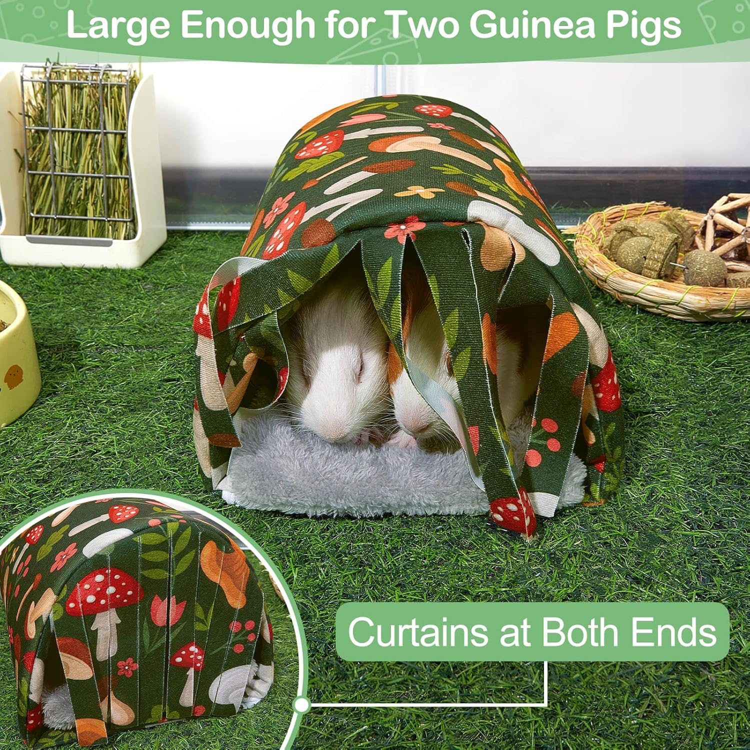 Washable Guinea Pig Tunnel with Curtains - Cozy Hamster Hideout Fit for Small Animals - Soft Accessories for Hamster/Chinchilla/Bunny - Dark Blue image number 7