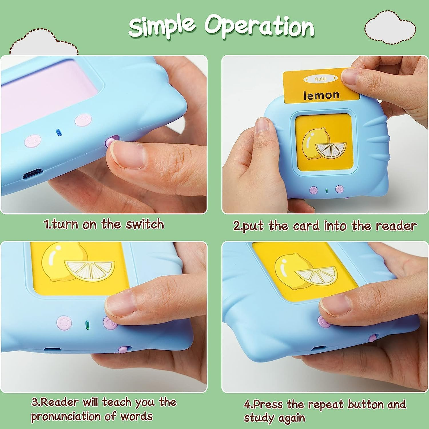 Zspeed Flash Cards Learning Toys, Audible Educational Toys Sight Cards for Toddlers Gift, Kids Word Card with Reading Function, Toddler Toys for 1-6 Years Old Boys and Girls (Blue Cat 192 Cards) image number 1