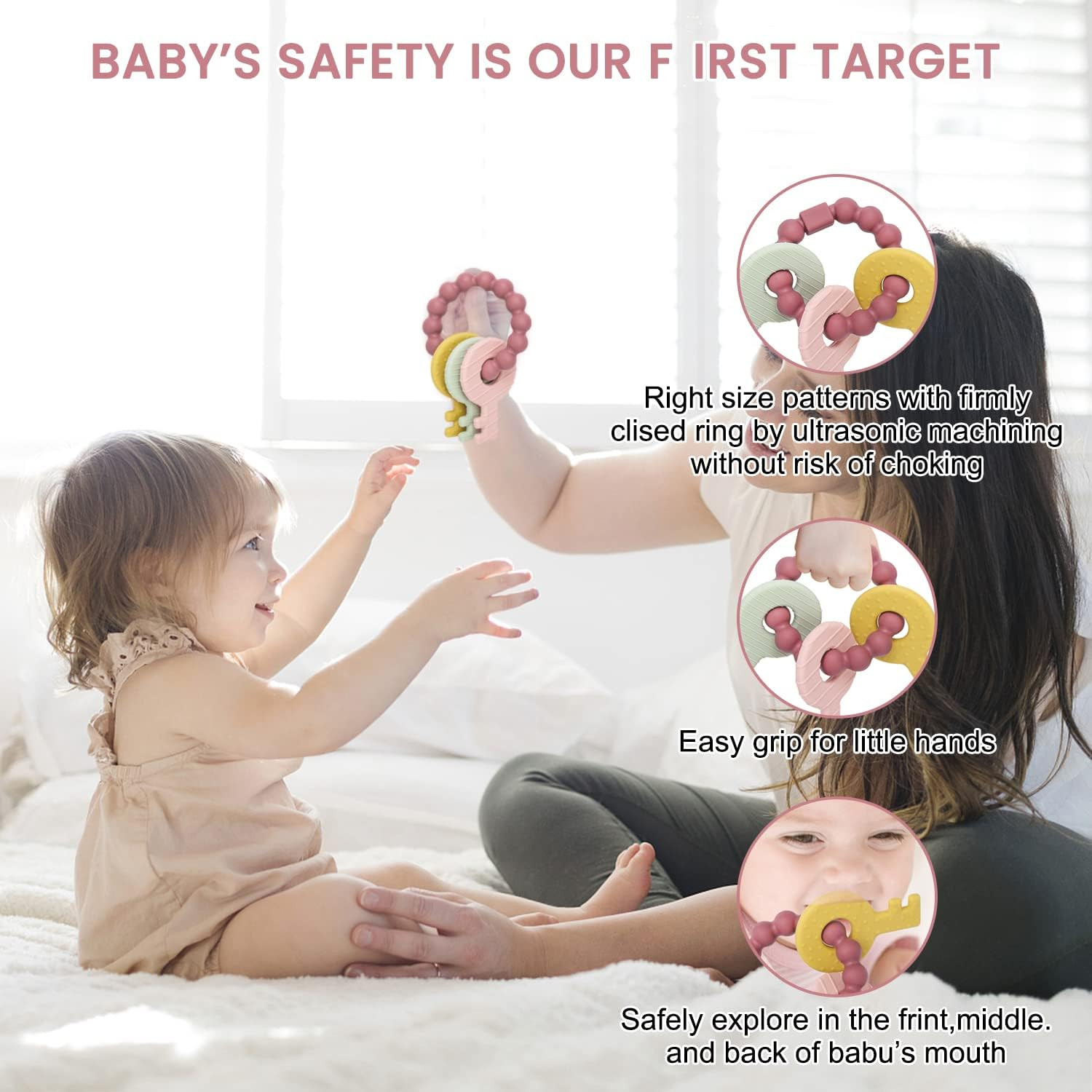 Silicone Teething Toys for Baby 3 Months, Choking-Proof Design, 100% Food-Grade Silicone, Infant to Toddler Teether, Essential Stuff for Baby Boy and Girl image number 2