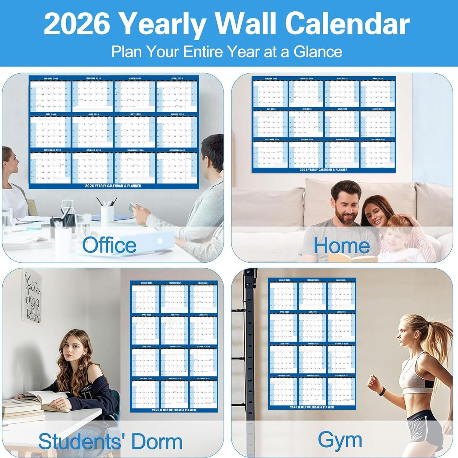 Wall Calendar 2026，61 X 87 Cm Large Dry Erase Year Calendar with Stickers & Marker,Wet & Dry Erasable Laminated 12 Month Annual Yearly Planner, Reversible, Horizontal/Vertical image number 3