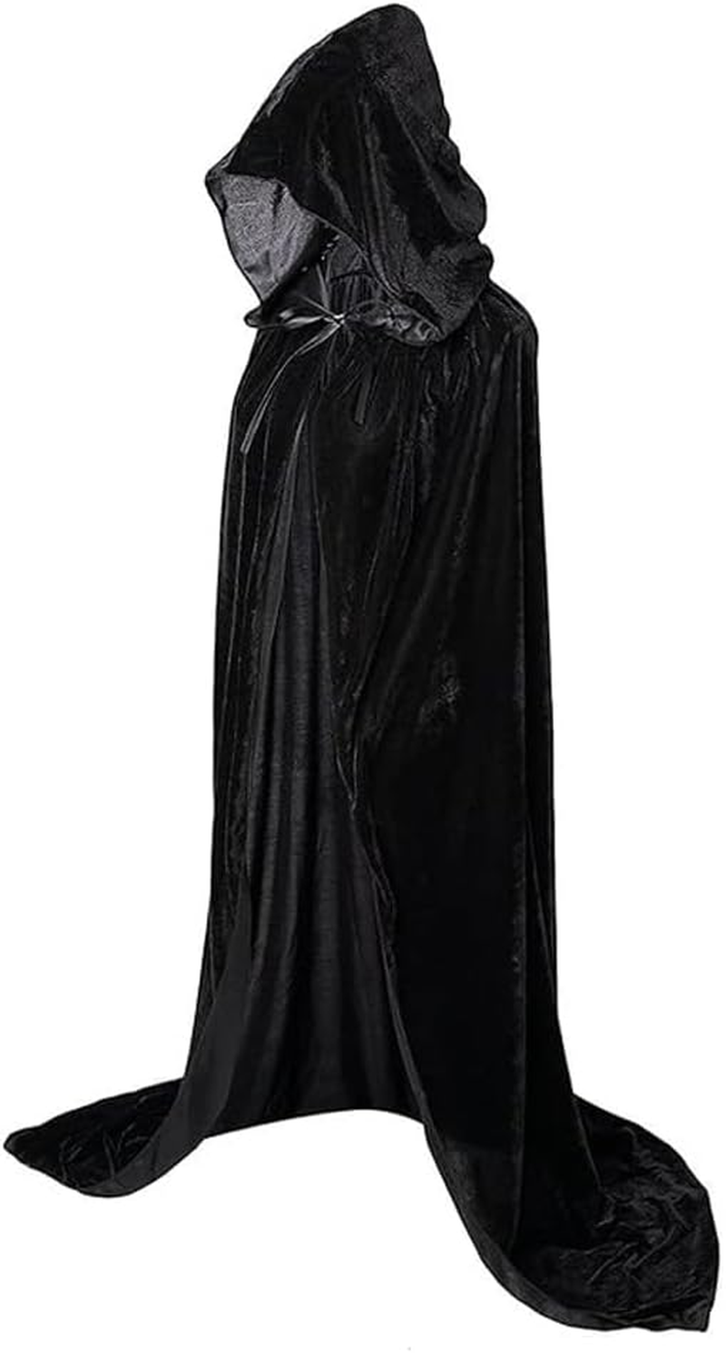 Unisex Hooded Cloak Unisex Velvet Cape Full Hooded Cloak Halloween Christmas Witch Costume Cosplay image number 5