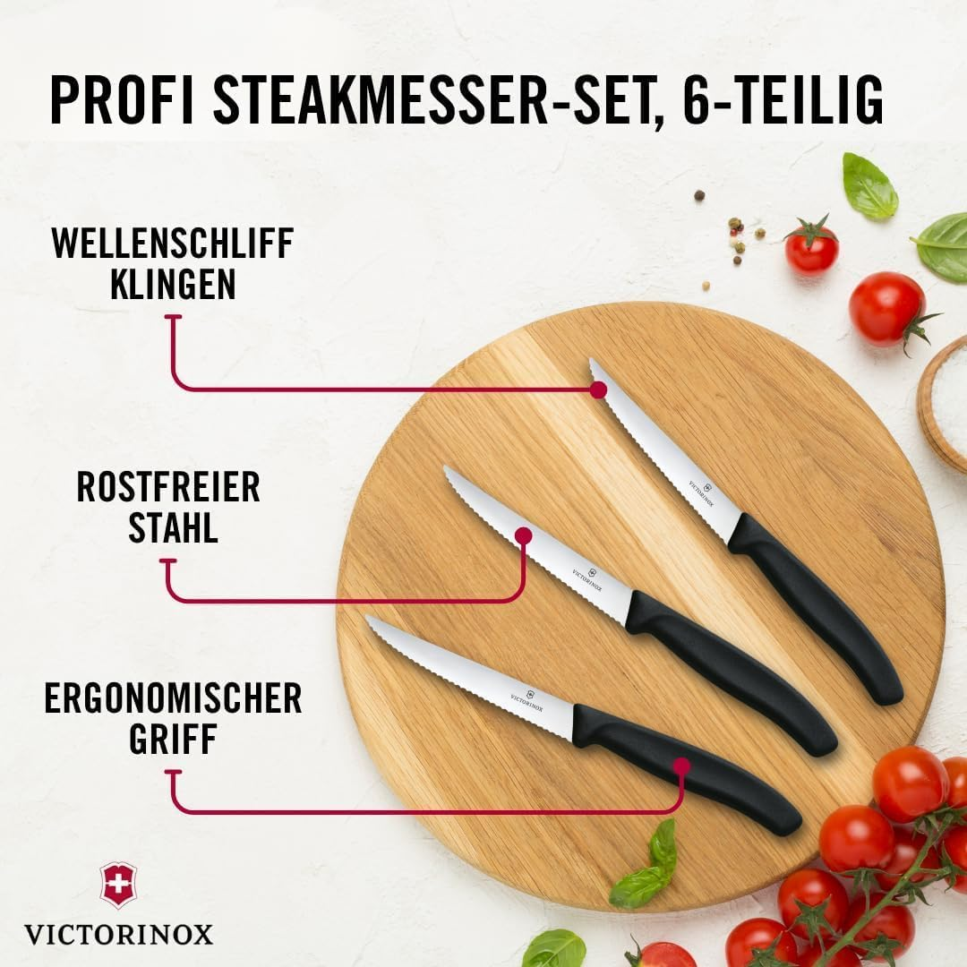 Victorinox Swiss Classic 6-Piece Steak Set (4&frac12;" Spear Point Serrated) Black, 4.25 X 0.5 X 0.5 Inches, Multicolor image number 1