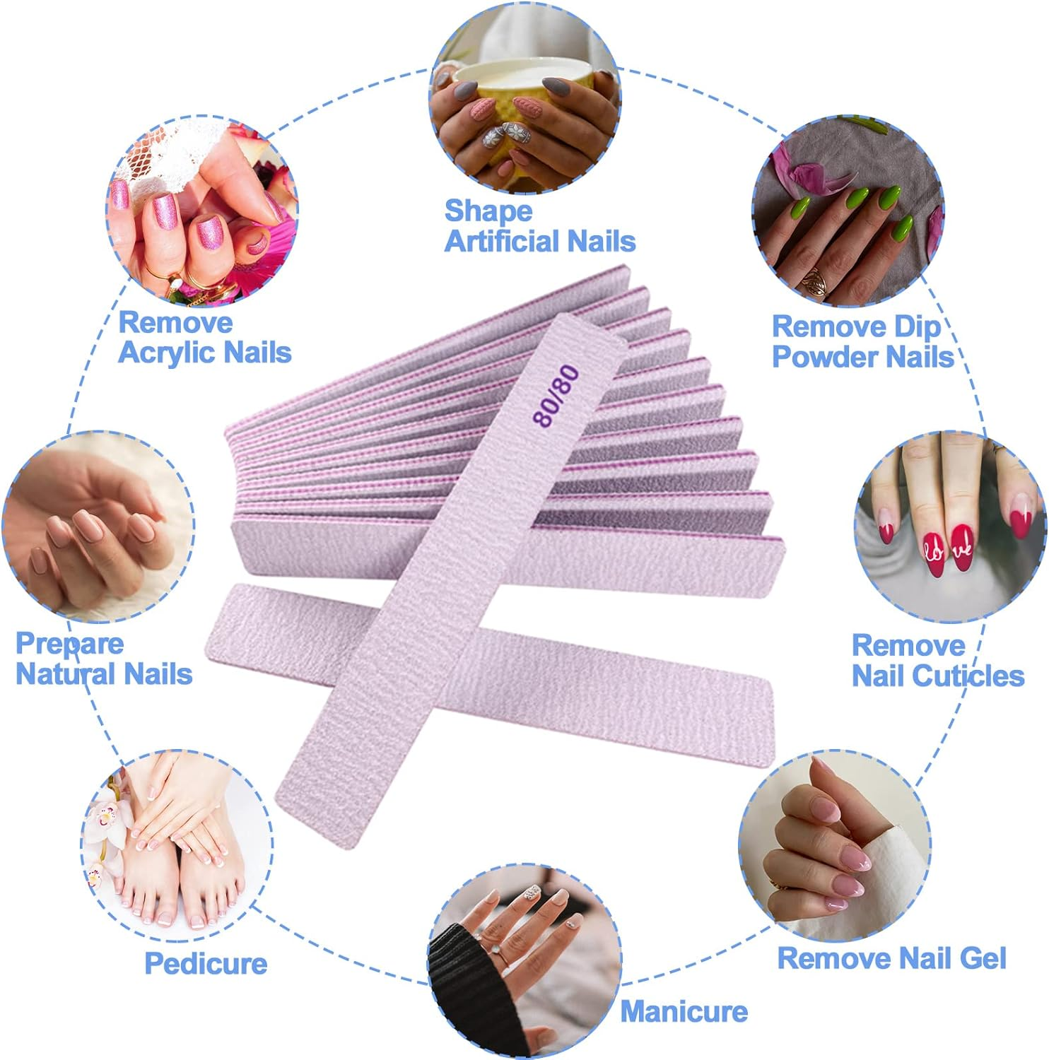 80/80 Grit Nail Files, Emery Boards Nail File for Acrylic and Gel Nails, Coarse Nail File Double Sided 80 Grits Emory Professional Filers Reusable Washable Manicure Square Gray image number 5